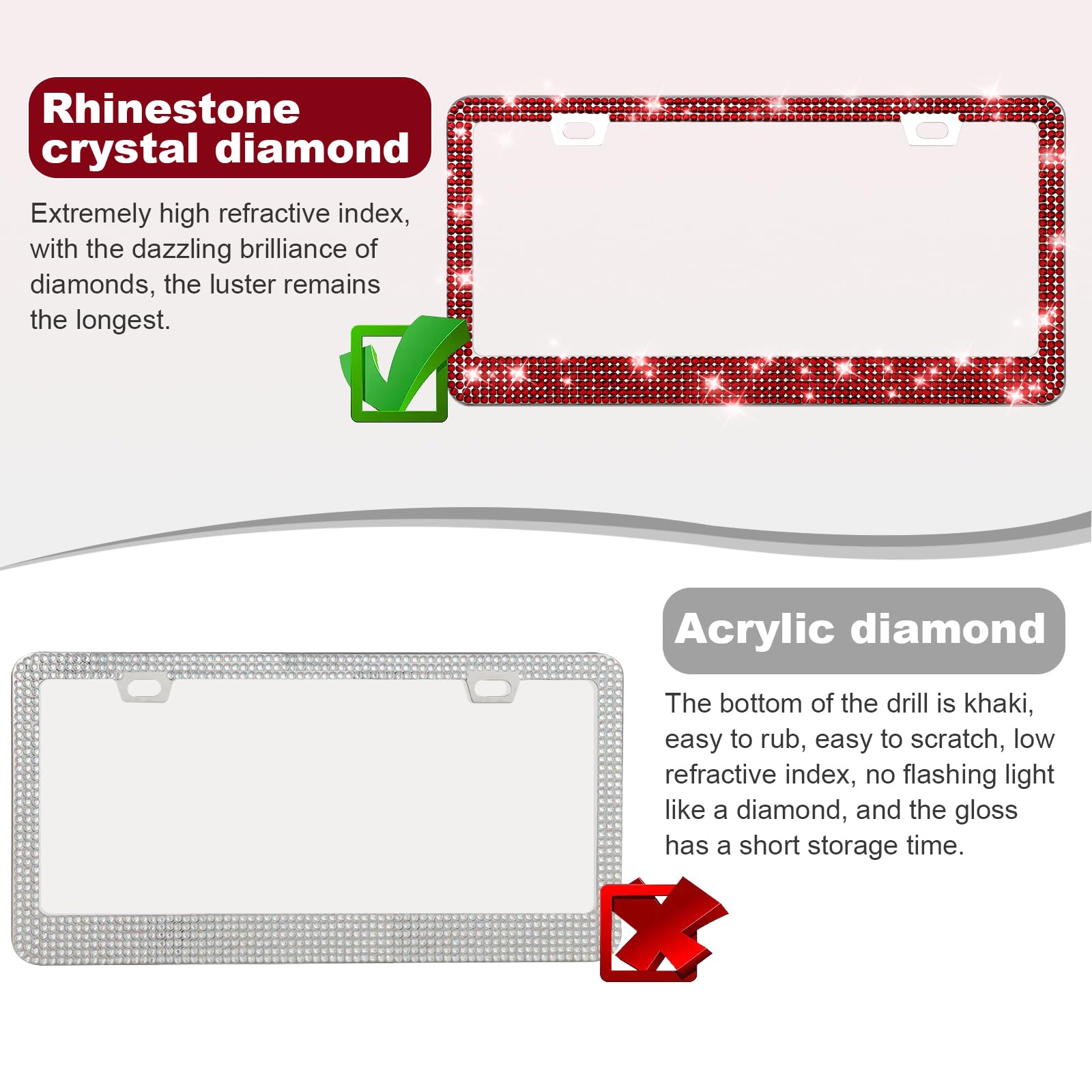 Quanqiufei 2 Pack Bling License Plate Frames For Women, Sparkly Rhinestone Diamond Car Accessories With Glitter Crystal Caps (Bu