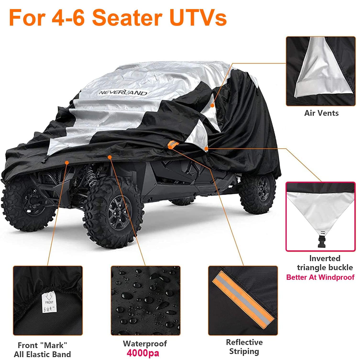 Neverland Utv Cover Waterproof 420D Heavy Duty 2-3 Seater/4-6 Seater Side By Side Ranger Cover For Polaris Rzr Xp Yamaha Yxz Can-Am Kawasaki