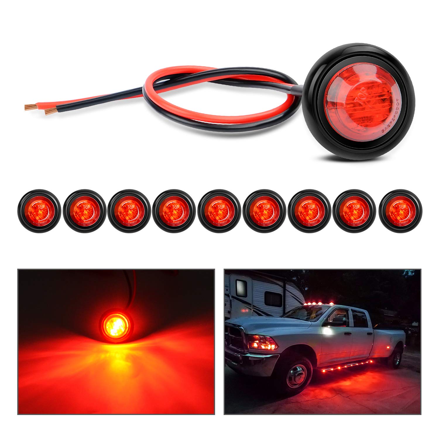 Nilight - Tl-04 10 Pcs 3/4 Inch Round Led Clearance Light Led Front Rear Side Marker Indicator Light Bullet Marker Light For Tru