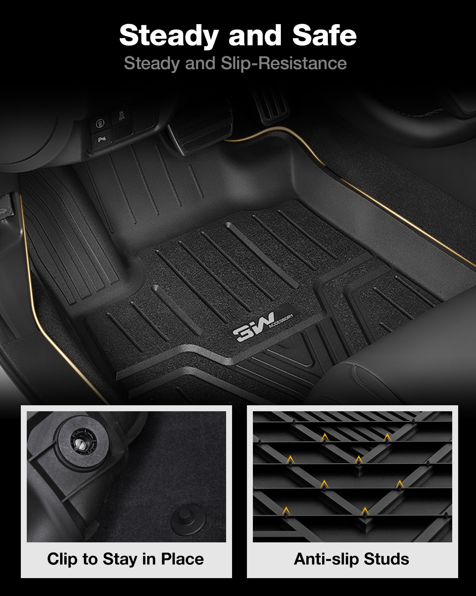 3W Floor Mats And Cargo Liner Fit For Honda Pilot 2023 2024 2025, Custom Fit All Weather Honda Pilot Accessories Odorless Anti-S