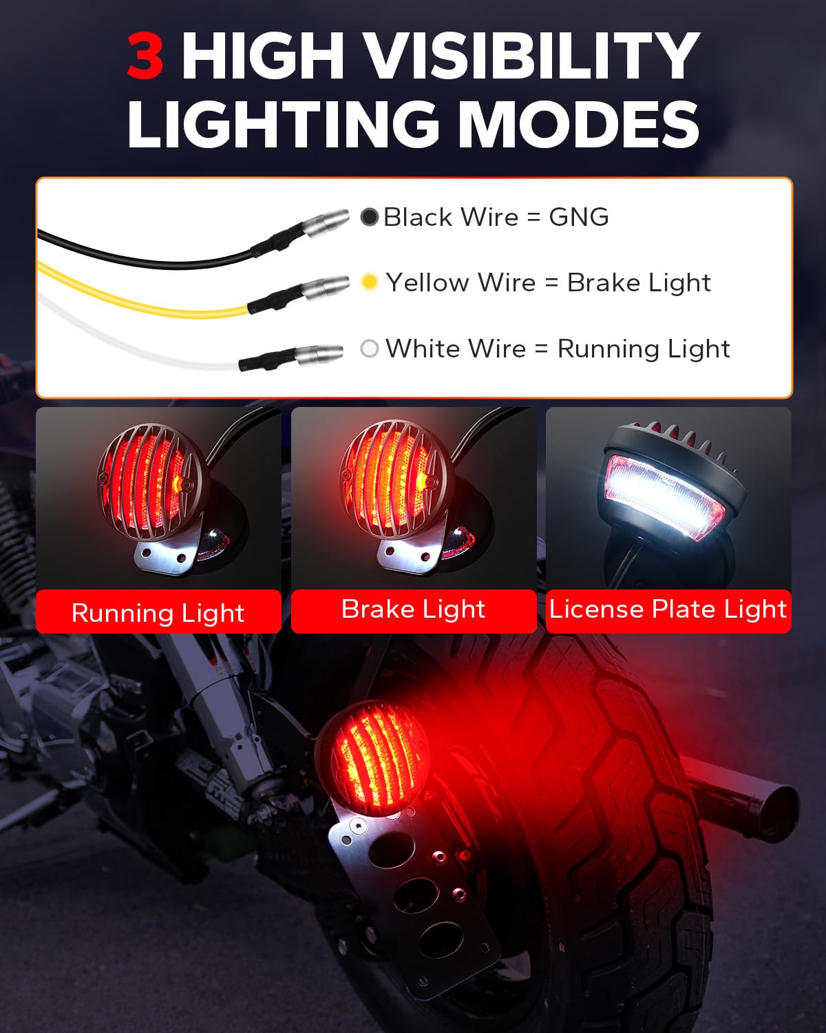 Amazicha Motorcycle Brake Tail Light 3/4'' Side Mount License Plate Bracket LED Rear Light Compatible for Harley Sporster Bobber