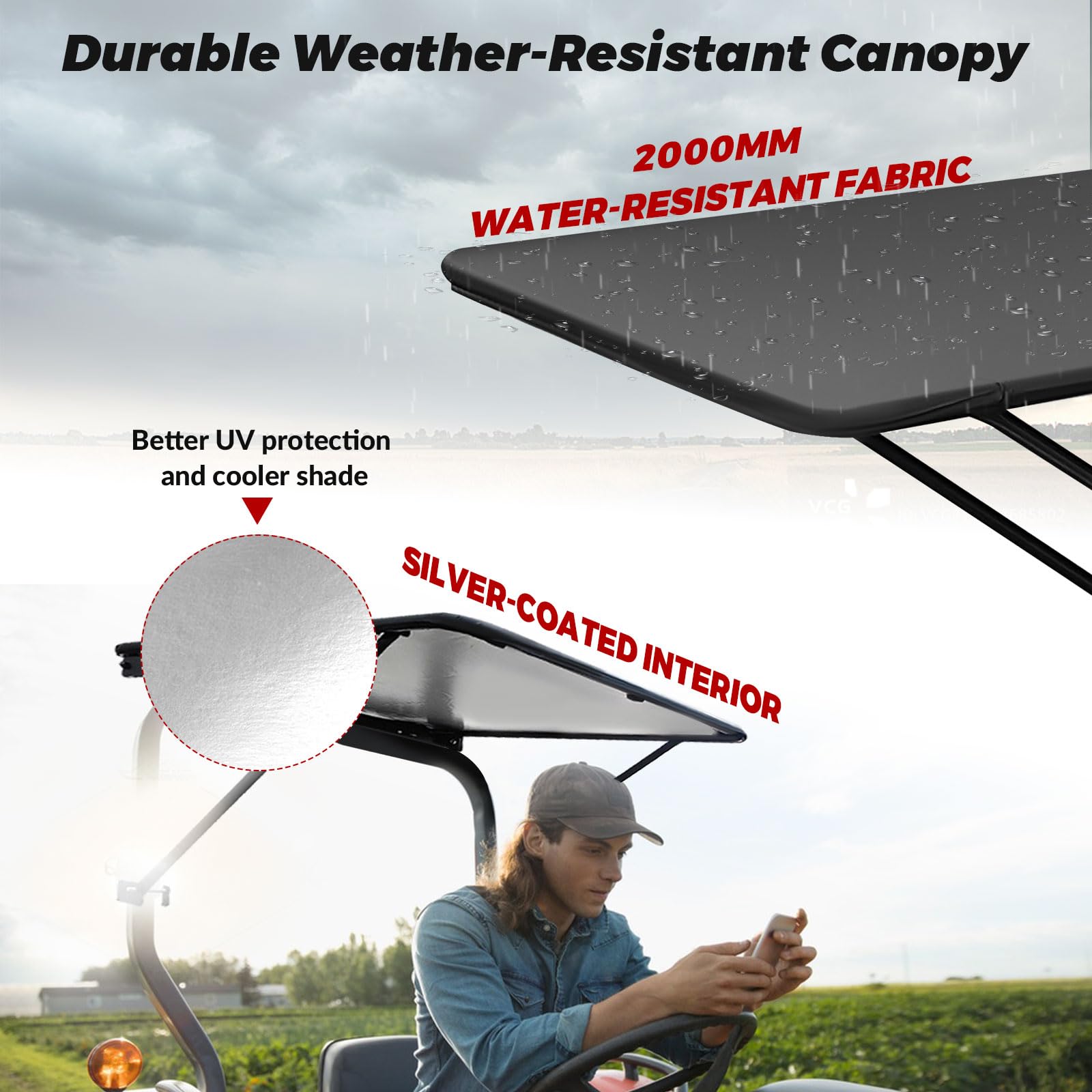 CarriTurf Universal Tractor Canopy for ROPS - UV-Resistant Sunshade for Compact Tractors, Riding Mowers, Zero Turn Mowers & Lawn