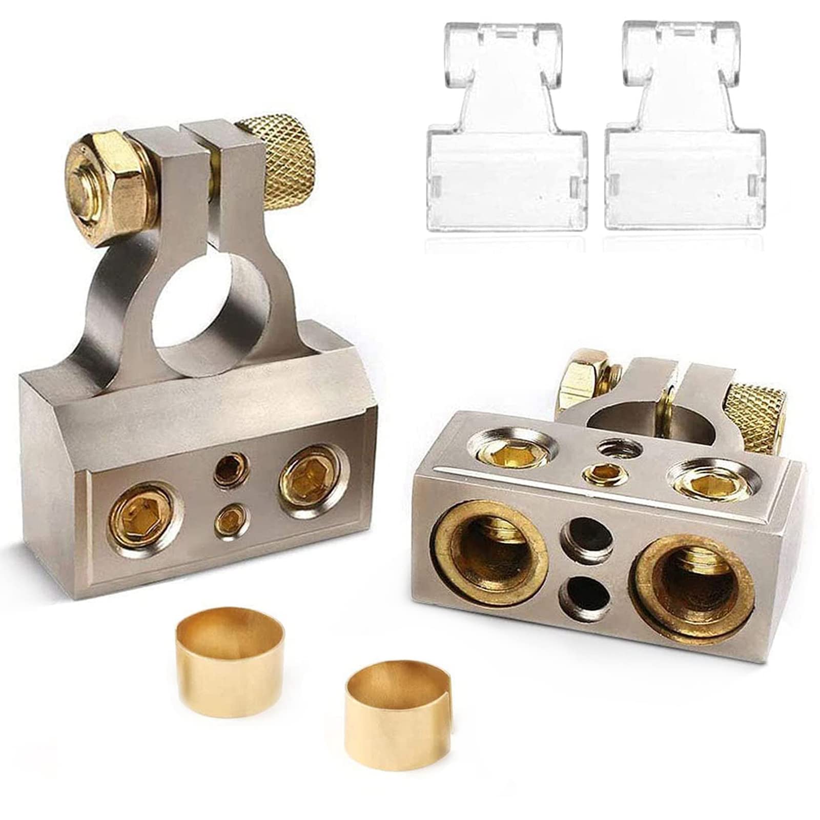 BRIGHTFUN Battery Terminal Connectors,0/2/4/8/10 Gauge Battery Terminal Connectors with Spacer Shims for Car Marine Truck Boat M