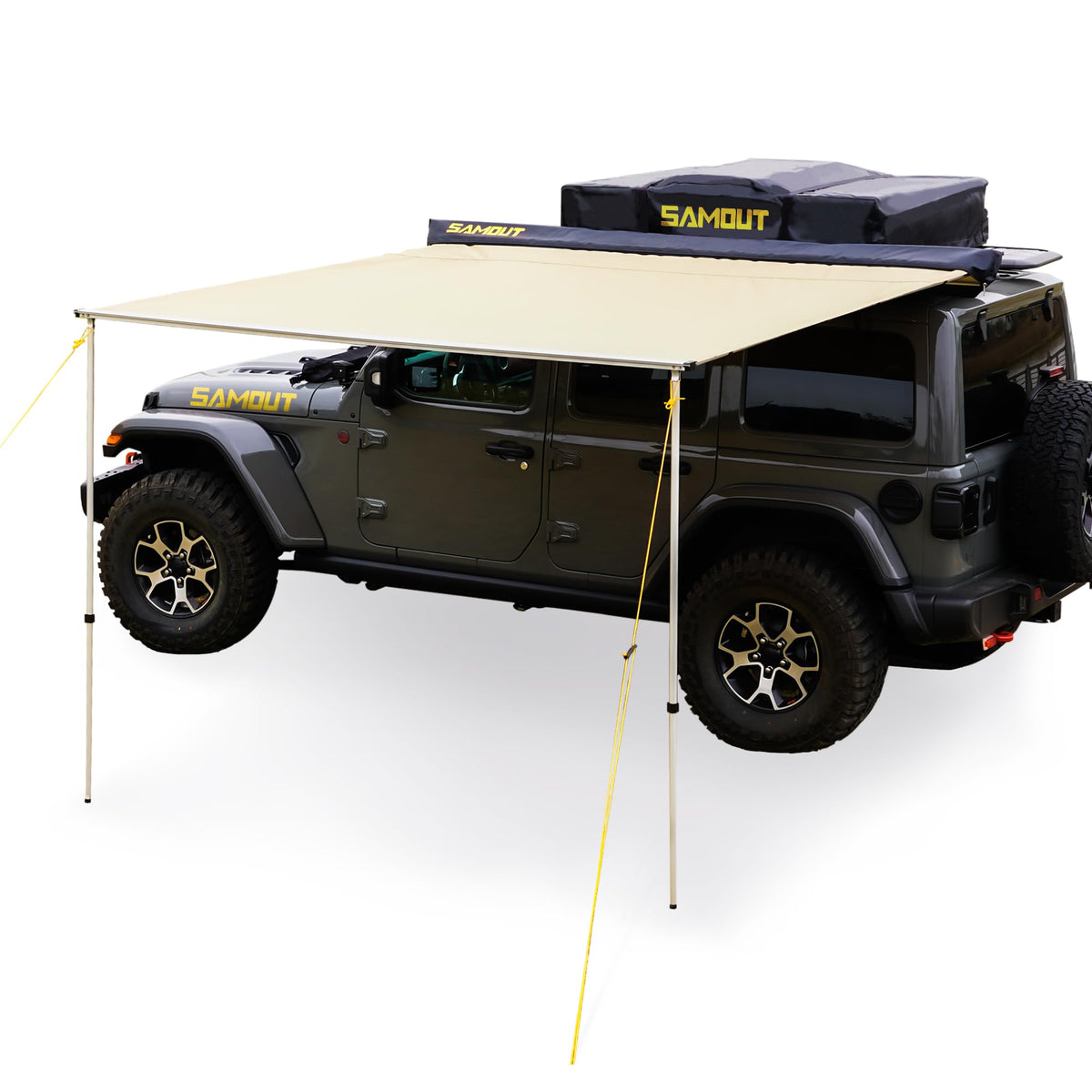 Samout Vehicle Awning, 6.6Ft X 10Ft, Rooftop Pullout Ripstop Upf50+ Side Awning, Reinforced Hinges & Poles For Jeep/Suv/Truck/Va