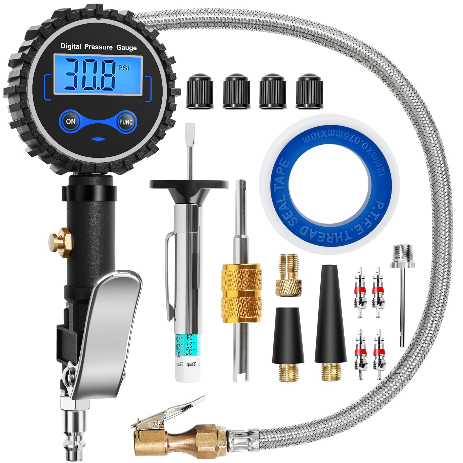 Vondior Digital Tire Inflator With Pressure Gauge 200 Psi - Large 2 '' Digital Dial, Heavy Duty Air Chuck And Compressor Accesso