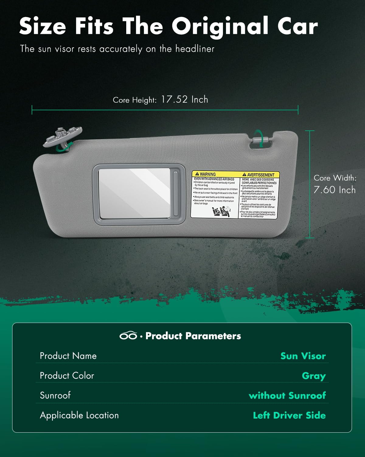 Scitoo Car Sun Visor Assbembly With Mirror Fit For 2005-2015 For Toyota For Tacoma Gray Without Sunroof(Left Driver Side)