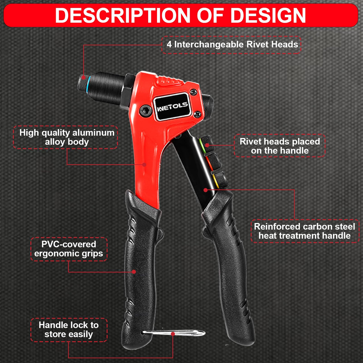 Ma. 75 We Riveter WETOLS Rivet Gun Kit WE-888 with 120 Rivets, 4 Interchangeable Heads ...