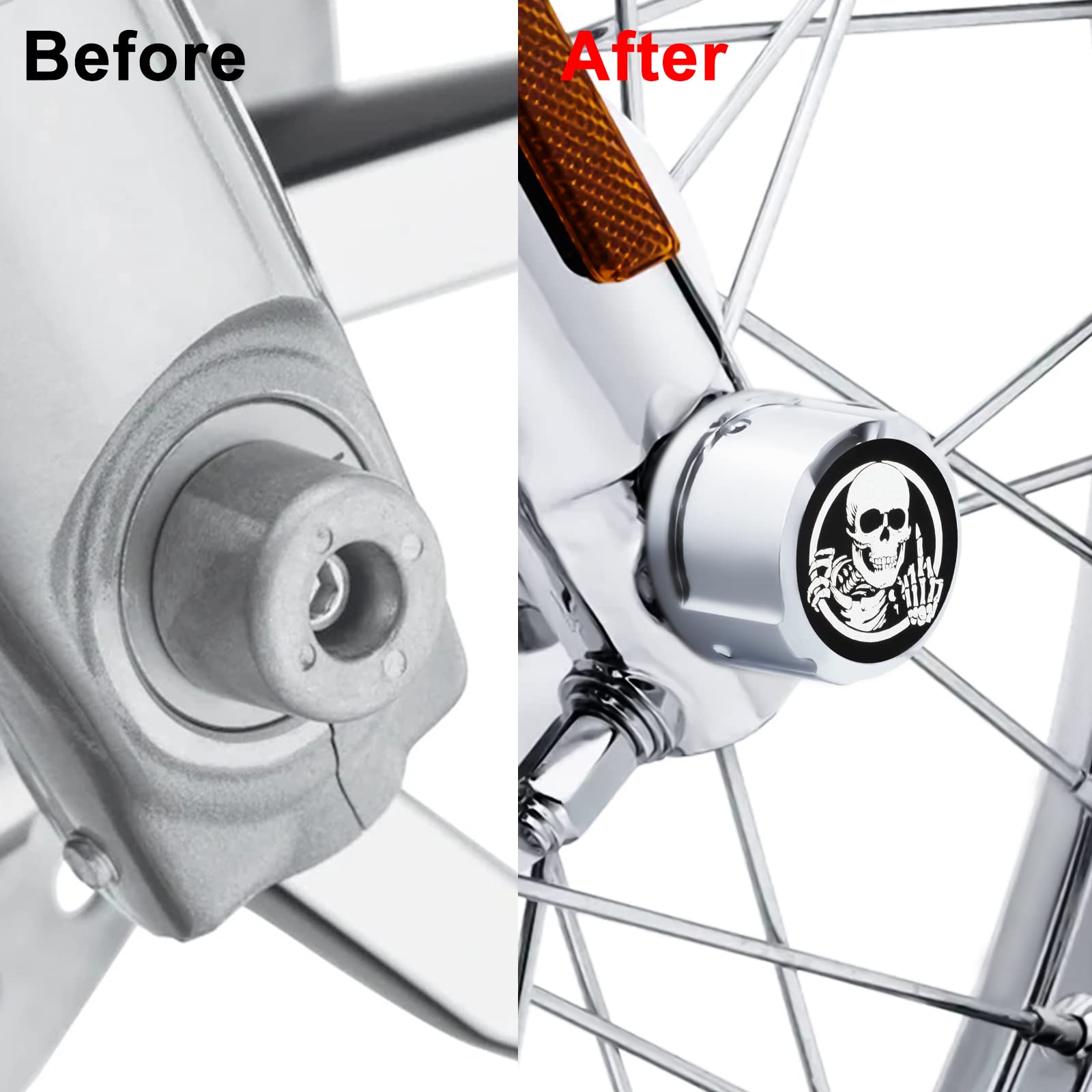 Guaimi Front Axle Nut Covers Caps Compatible With Herley Softail Sportster Dyna Touring Road King Electra Street Glide 2008-2021 - (Skeleton Middle Finger-Chrome)
