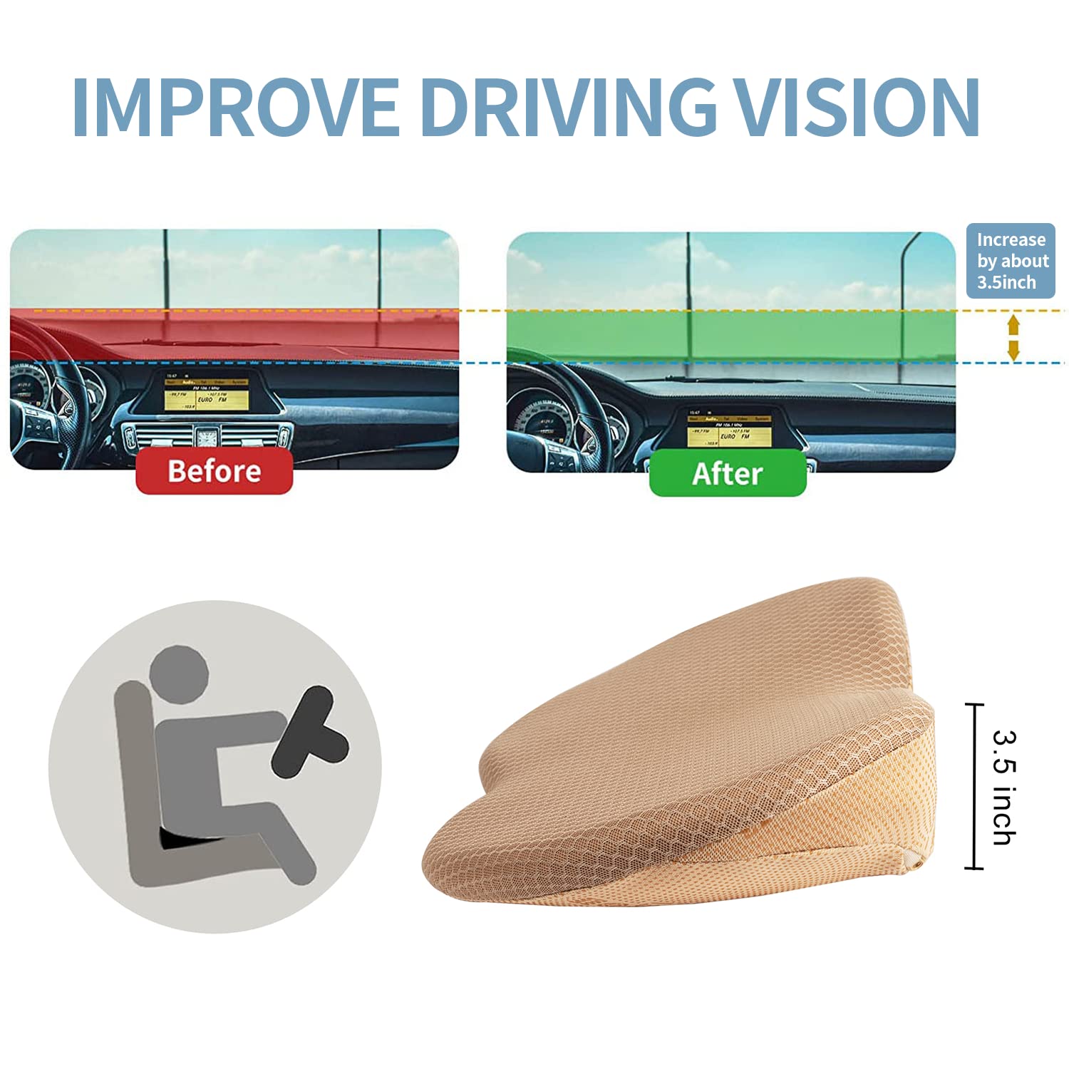 Kingleting Car Seat Cushion, Memory Foam Seat Pad For Sciatica And Lower Back Pain Relief, Seat Cushion For Car Seat Driver (Bei