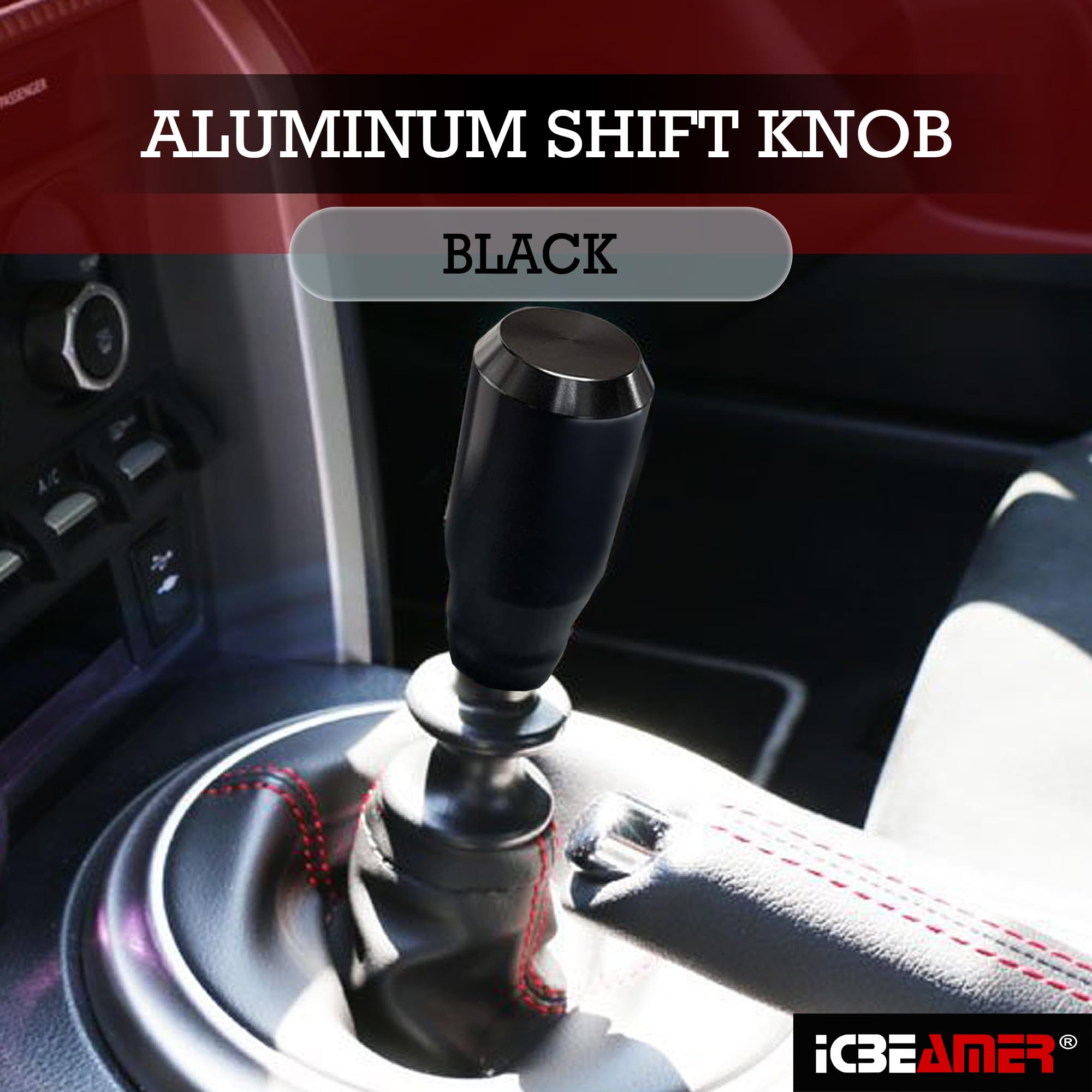 ICBEAMER Black Aluminum Shift Knob | Fits Automatic and 4, 5, 6 Speed Manual Transmission Vehicles | Interior Car Gear Lever Sti