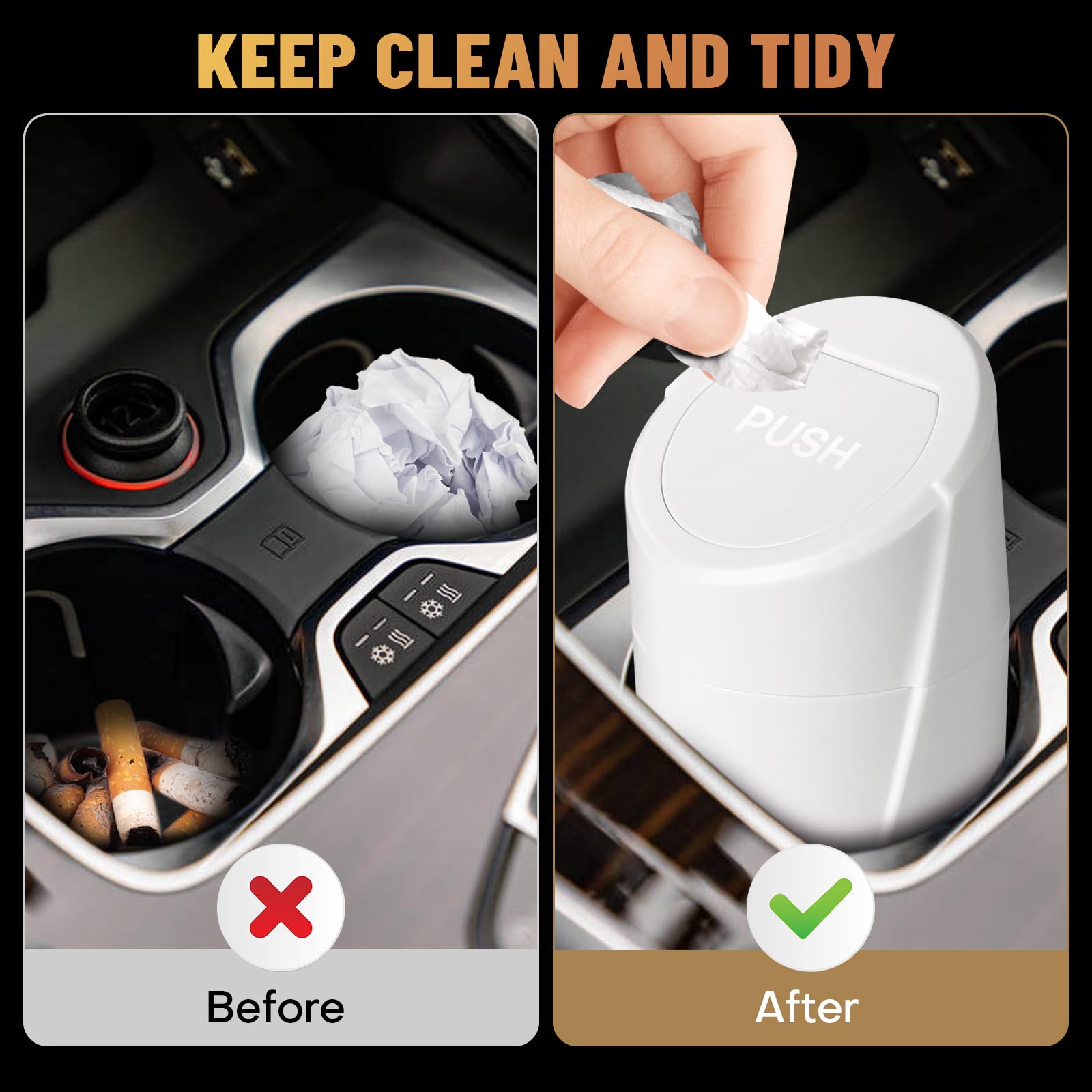 Car Trash Can Bin With Lid - 2 Packs Car Garbage Can Cup Holder - White Mini Leakproof Vehicle Trash Garbage Can Bin With 40Pcs