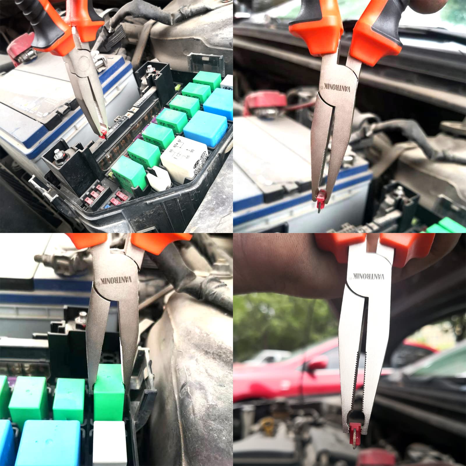 VANTRONIK Fuse Puller Tool, 6.5" Insulated Handles, Chrome Vanadium Steel, Orange and Black, Model oilkk-755