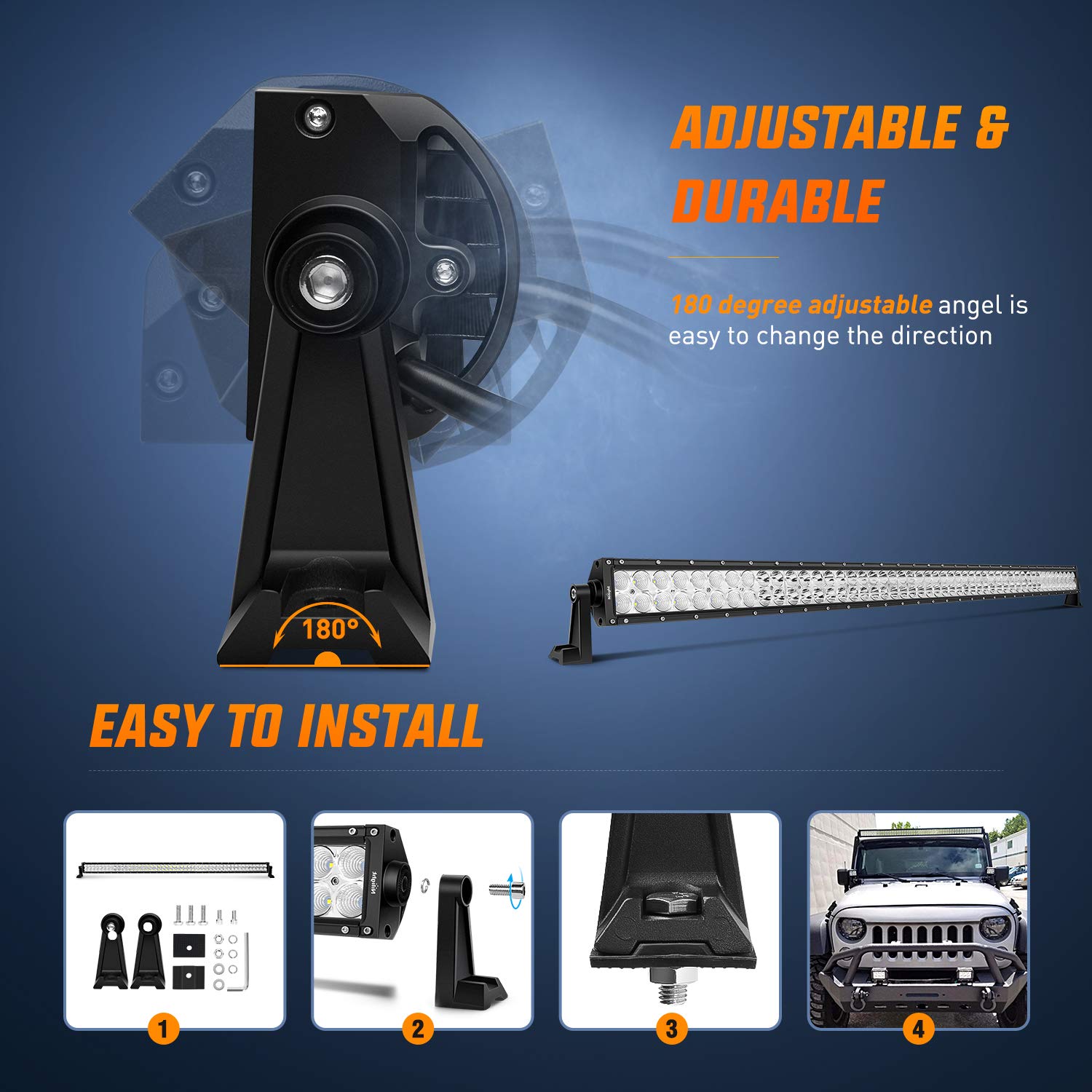 Nilight - 15026C-A Led Light Bar 52Inch 300W Spot Flood Combo Led Driving Lamp Off Road Lights Led Work Light For Trucks Boat Je