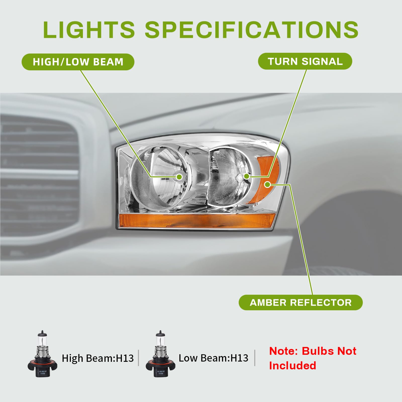 Autosaver88 Headlights Assembly Compatible With 2006-2008 Dodge Ram 1500/2006-2009 Ram 2500 3500 With Amber Cab Clearance Light