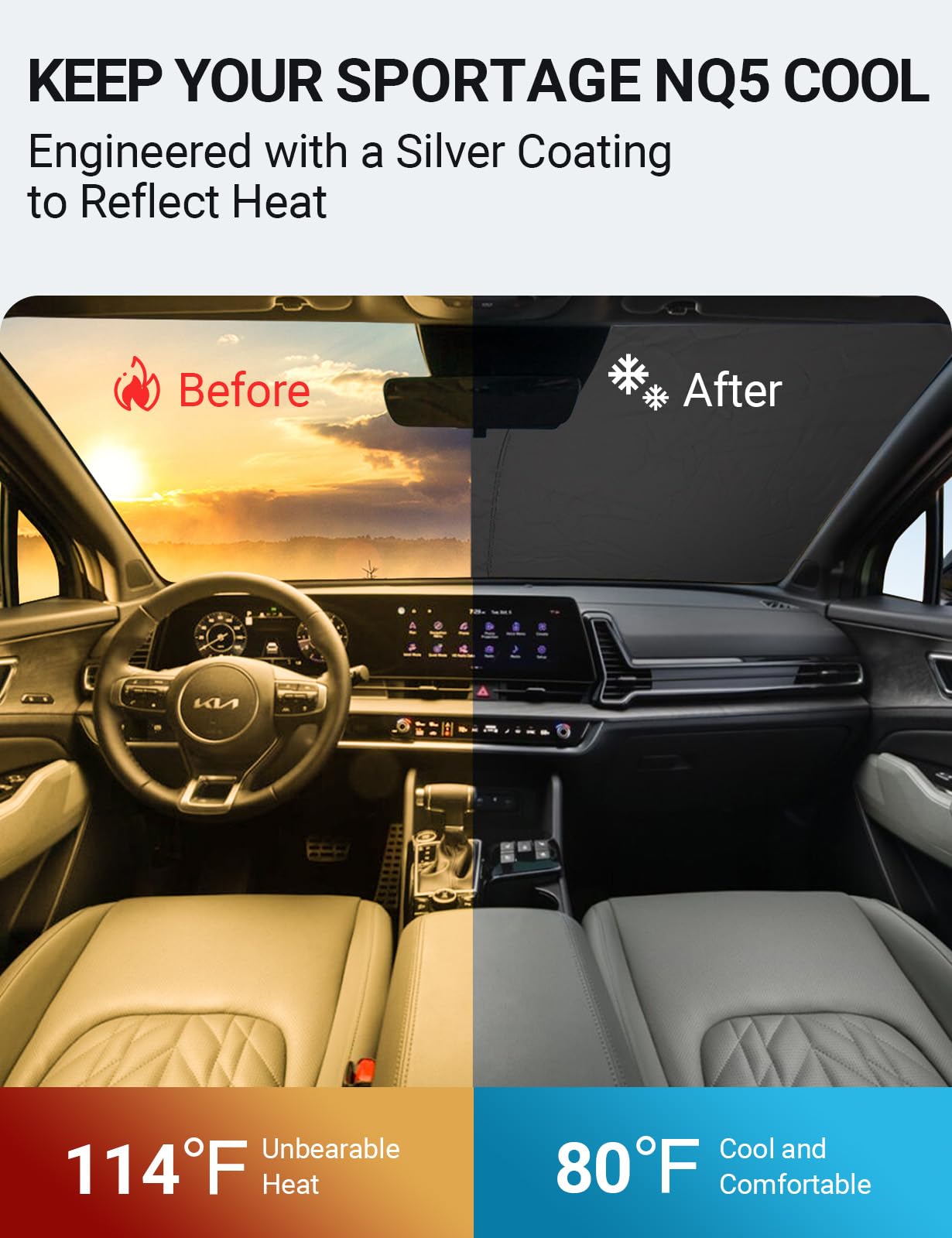 Proadsy 2025 Upgrade Windshield Sun Shade Custom Fit Kia Sportage Nq5 2023-2024 2025 4-Layer Foldable Front Sunshade Protector S