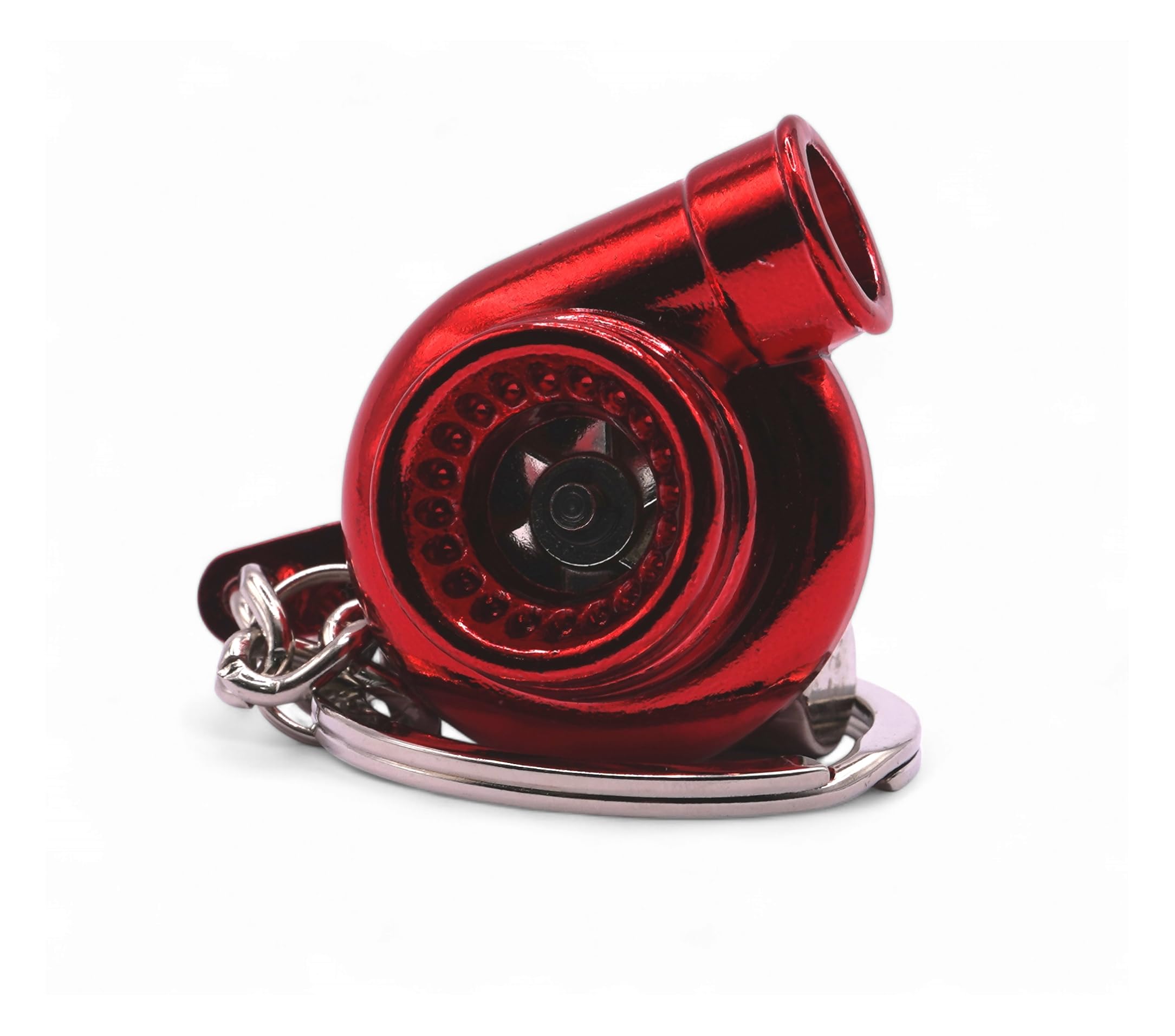 Gt//Rotors Turbo Keychain Metal Spinning Turbocharger Automotive Mini Car Part Keychain Key Ring (Red Chrome Turbo)