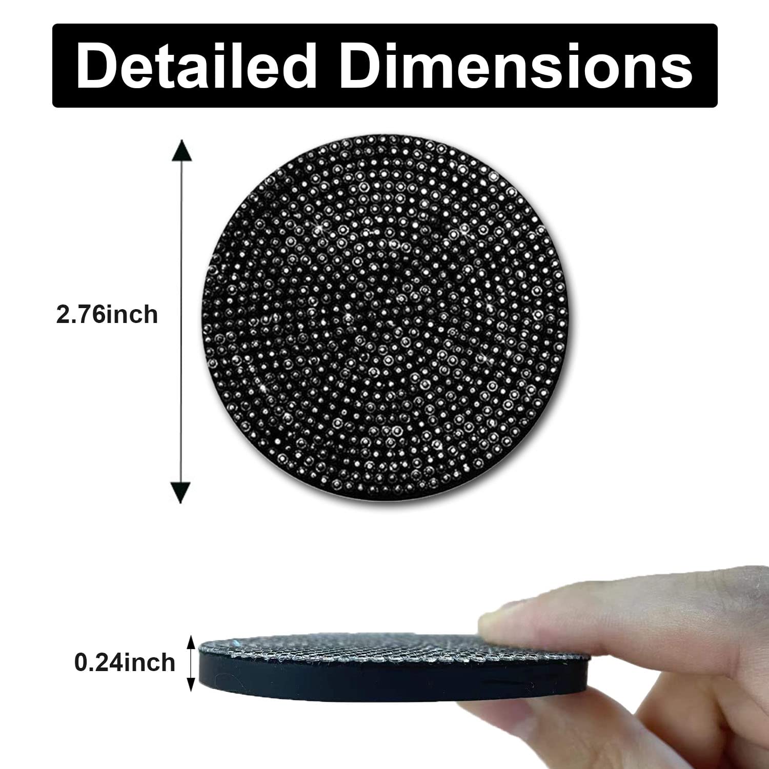 4Pcs Bling Cup Holder Insert Coaster- 2.75 Inch Silicone Anti-Slip Shockproof, Universal Fashion Car Interior Accessories For Women (Black)