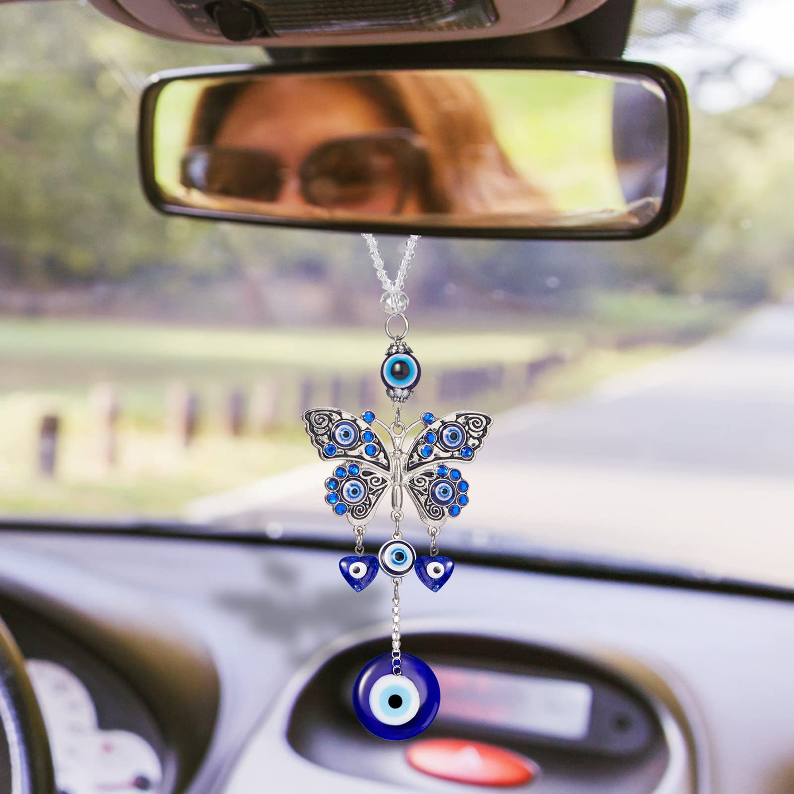 Evil Eye Car Hanging Ornament Evil Blue Eye Charms For Rear View Mirror Beaded Decor Car Accessories Window Pendent For Window C