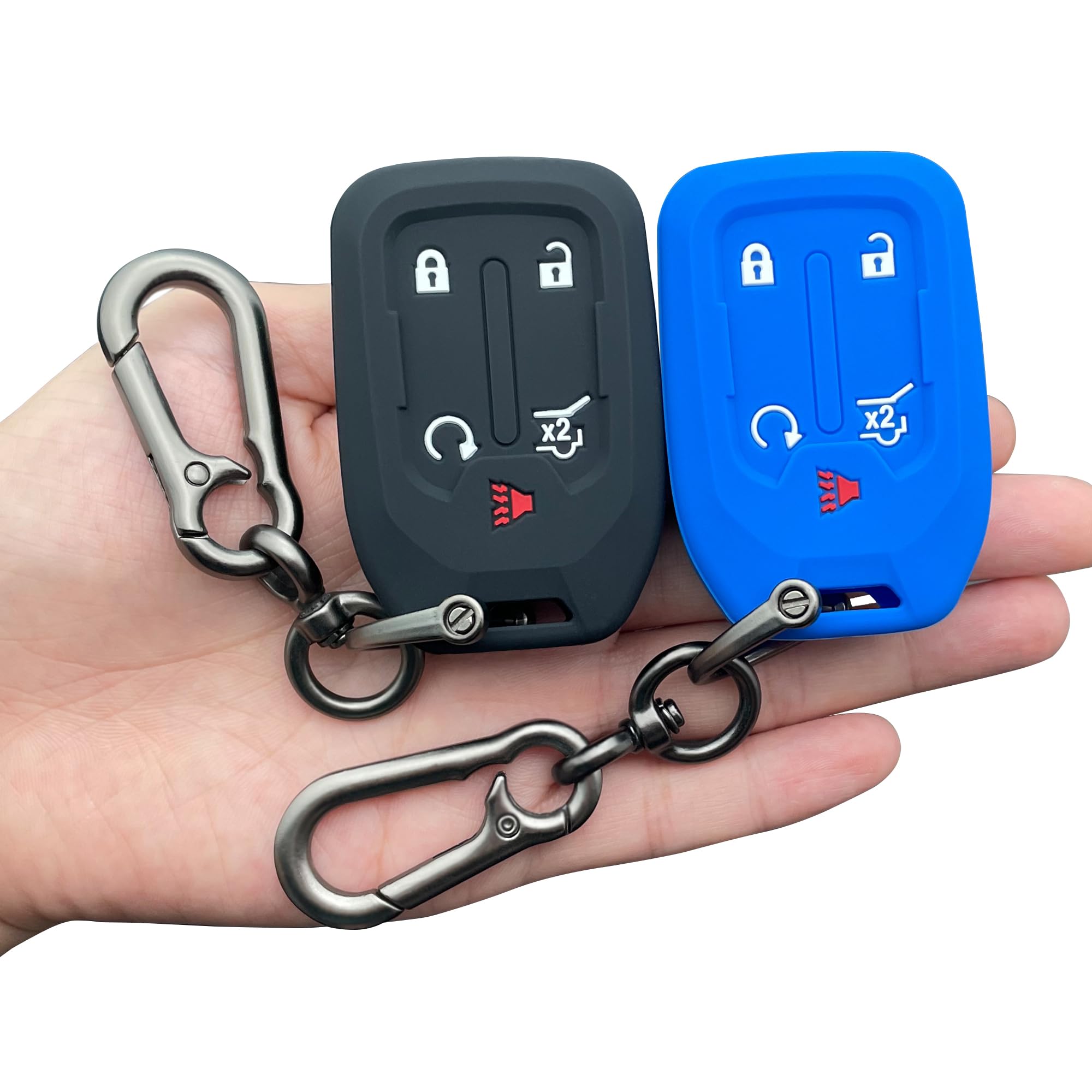 Tandrive Key Fob Cover For 2024-2017 Gmc Acadia Terrain Denali, Sierra Chevy Silverado, Silicone, Black And Blue