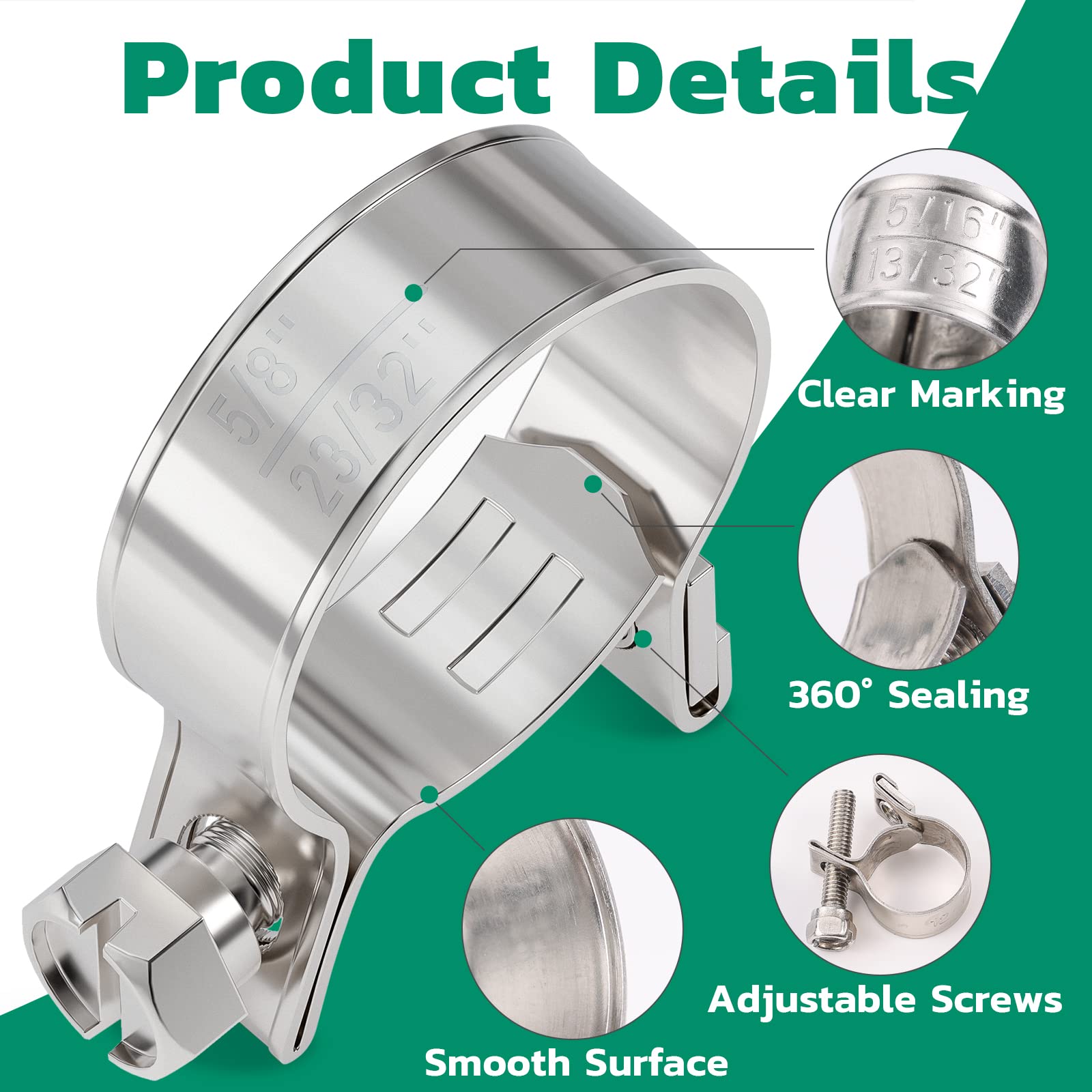 OURU 52PCS Fuel Line Clamp Assortment Kit 304 Stainless Steel,10 Sizes Adjustable 9/32''-23/32'' Dia (7-18mm) Mini Fuel Injectio