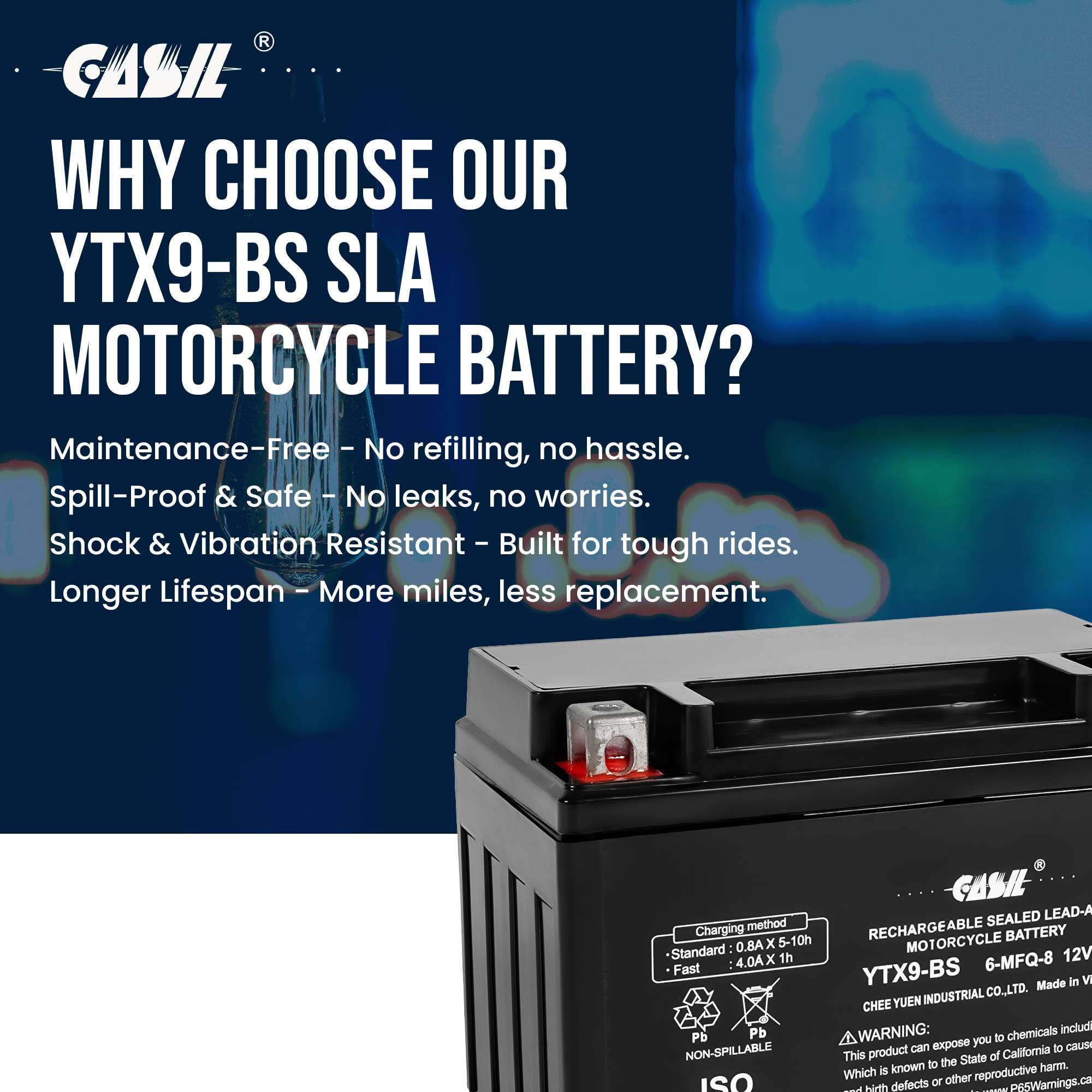 Ytx9-Bs Battery 12V 8Ah 135 Cca High Performance Agm Sla Power Sport Battery Lead_Acid_Battery By Casil