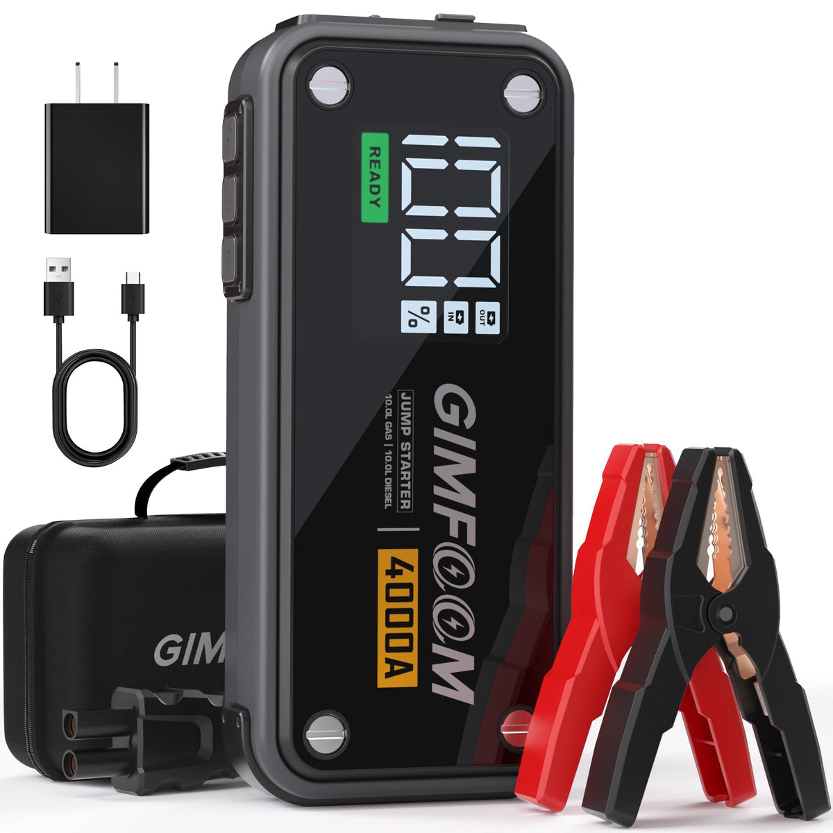 Gimfoom Jump Starter, 4000A Jump Starter Battery Pack With Wall Charger (10L Gas & 10L Diesel Engines), 12V Car Battery Jump Sta