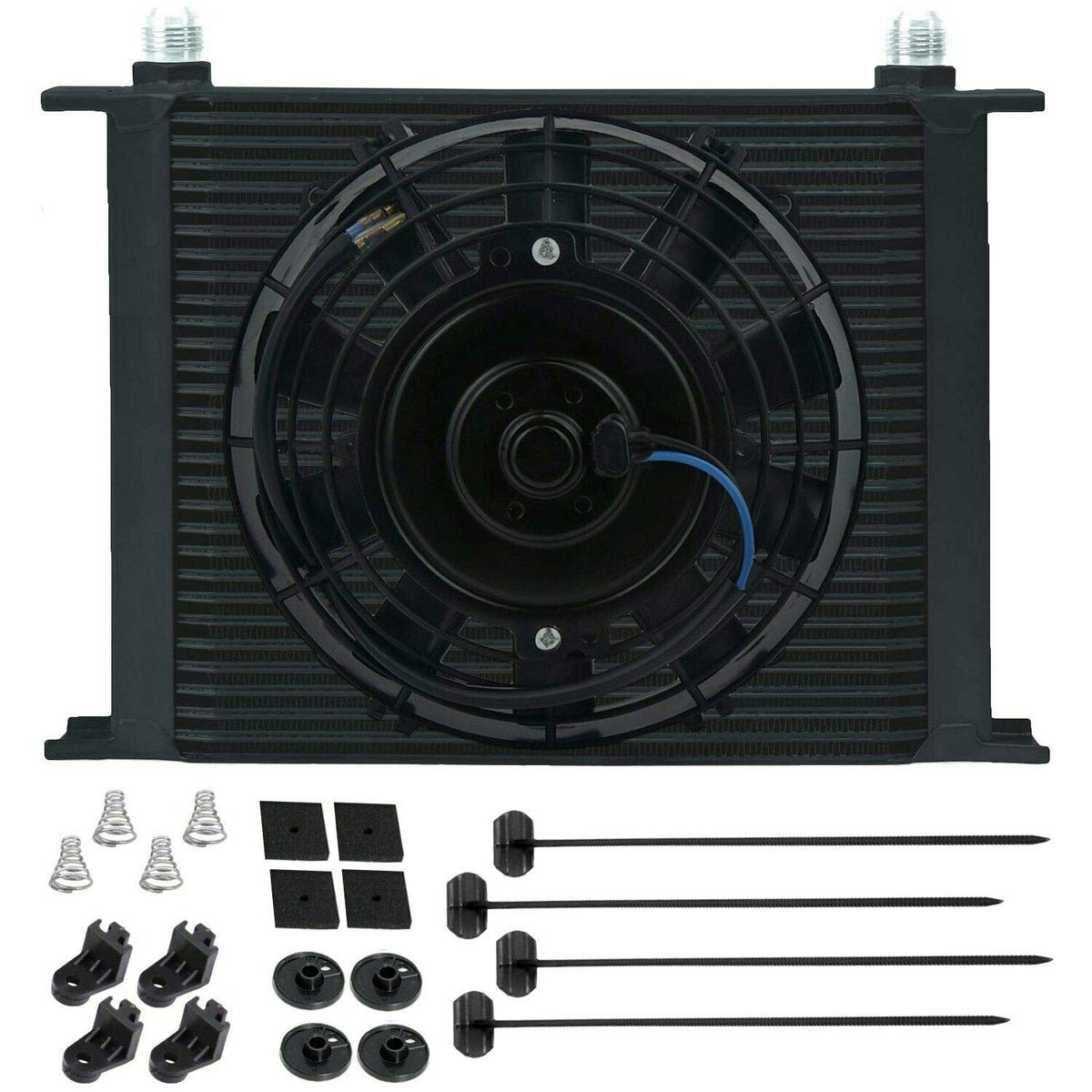 American Volt 30 Row Aluminum Engine Trans-Mission Oil Cooler 6An Adapters Electric Fan Kit, Doesnotapply