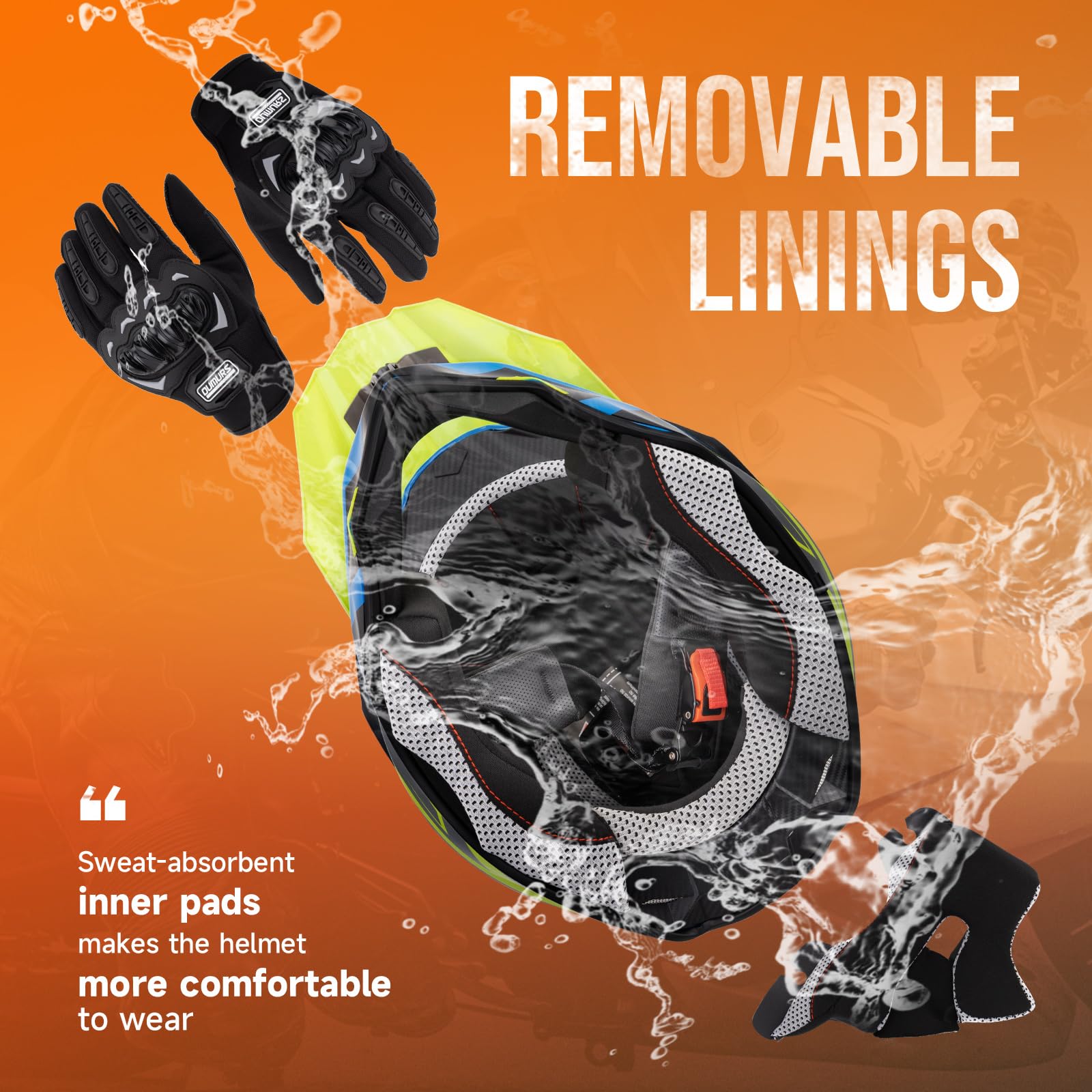 Oumurs Adult Atv Dirt Bike Helmet With Gloves & Mask Motorcycle Adult Helmet Off-Road Motocross Downhill Moped Mx For Unisex-Adu