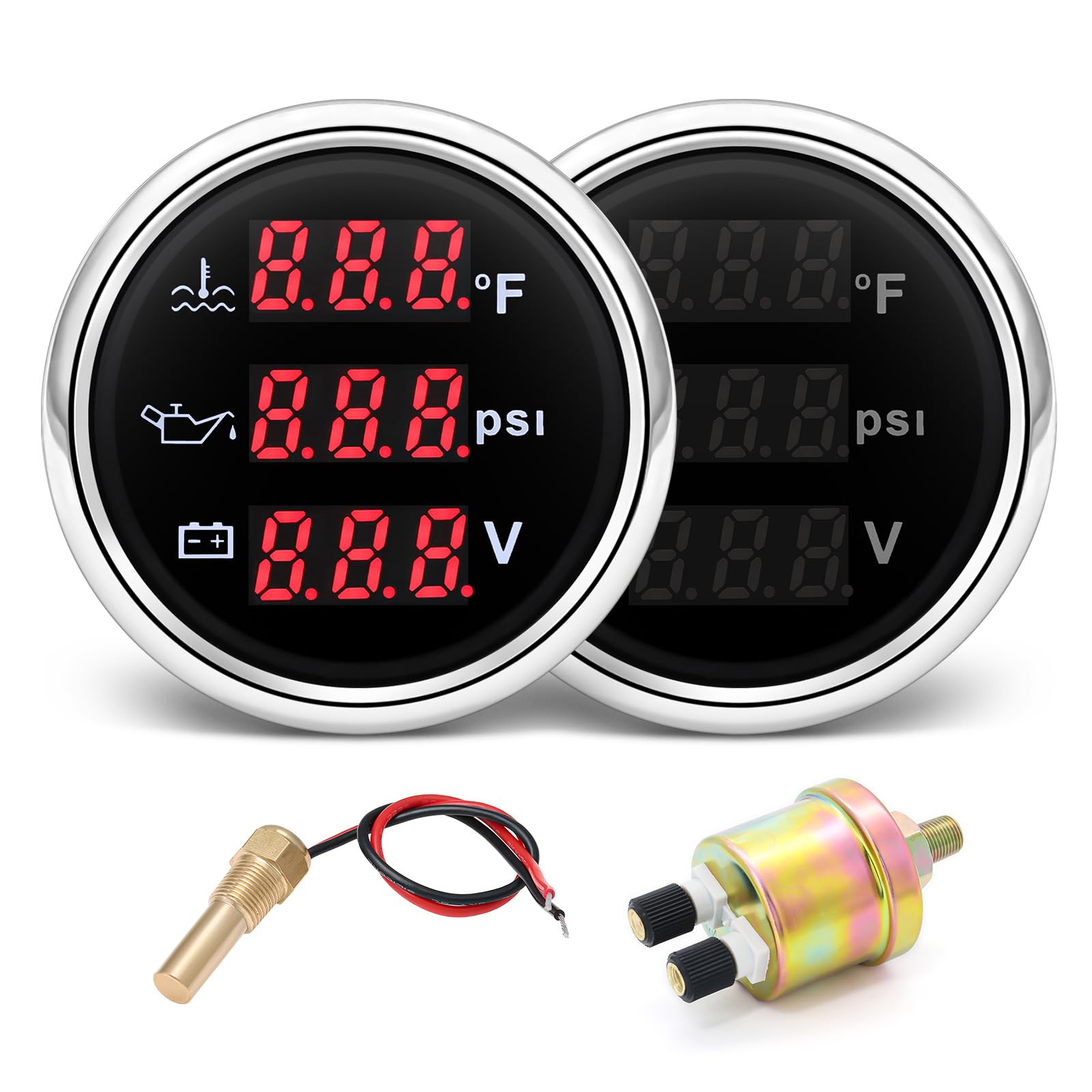 MAIMEIMI Triple Gauge Set 3 in 1 (Oil Pressure PSI + Watertemp F + Volt) 2-1/16 52mm Car Meter Auto Gauge Set with Water Temp & 