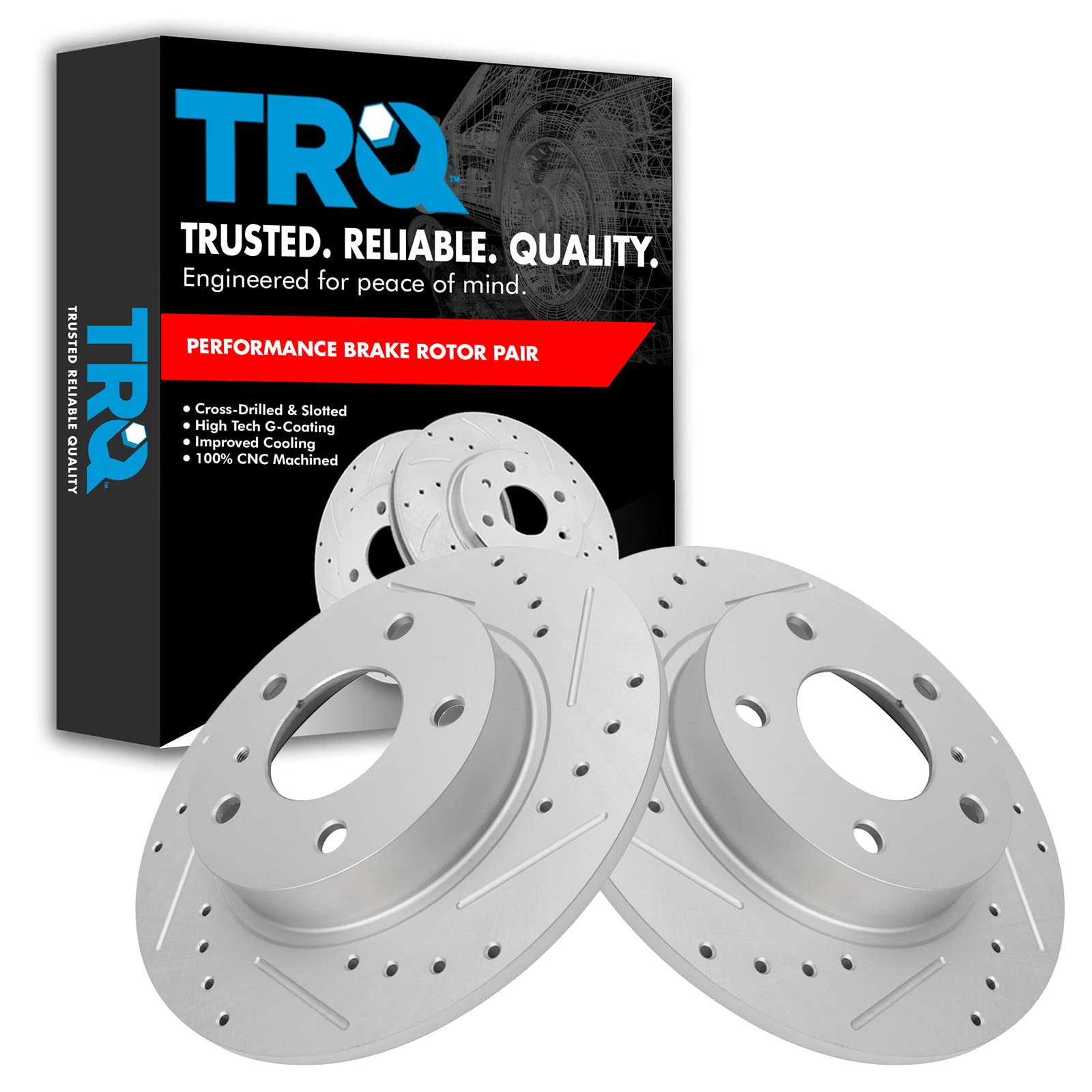 Trq Rear Performance Brake Rotors Set Premium G-Coated Compatible With 2014-2022 Mazda 3 2019-2021 Cx-3 2020-2022 Cx-30