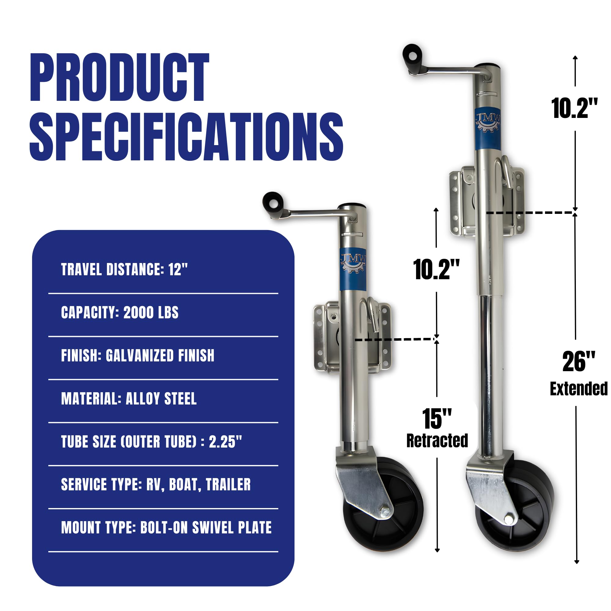 Jeremywell 2000Lbs Trailer Jack With Double Wheel, Adjustable 12'' Lift Travel, Boat On For Boat Rv Utility, Swivel Tongue Towin