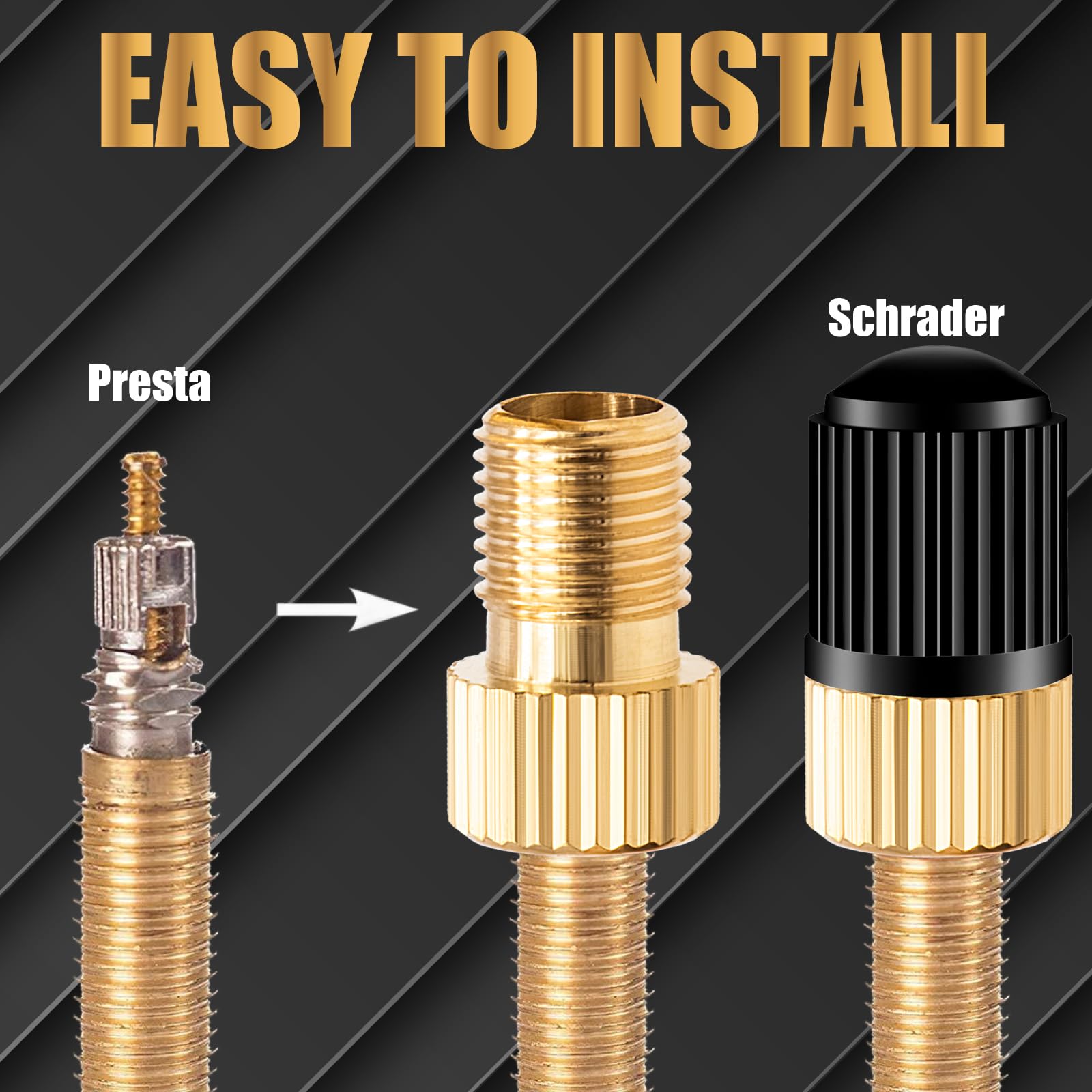 Meajoo 4Pcs Brass Presta Valve Adapter, Convert Presta To Schrader Adaptor, Inflate Tire Using Standard Pump Or Air Compressor F