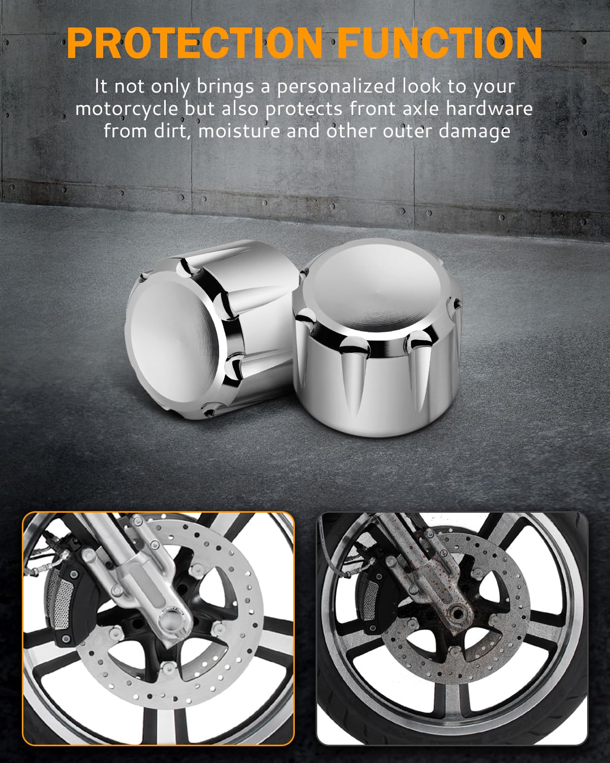 Pbymt Chrome Front Axle Nut Cover Cap Compatible For Harley Softail Electra Road Street Glide Sportster 2002-2024