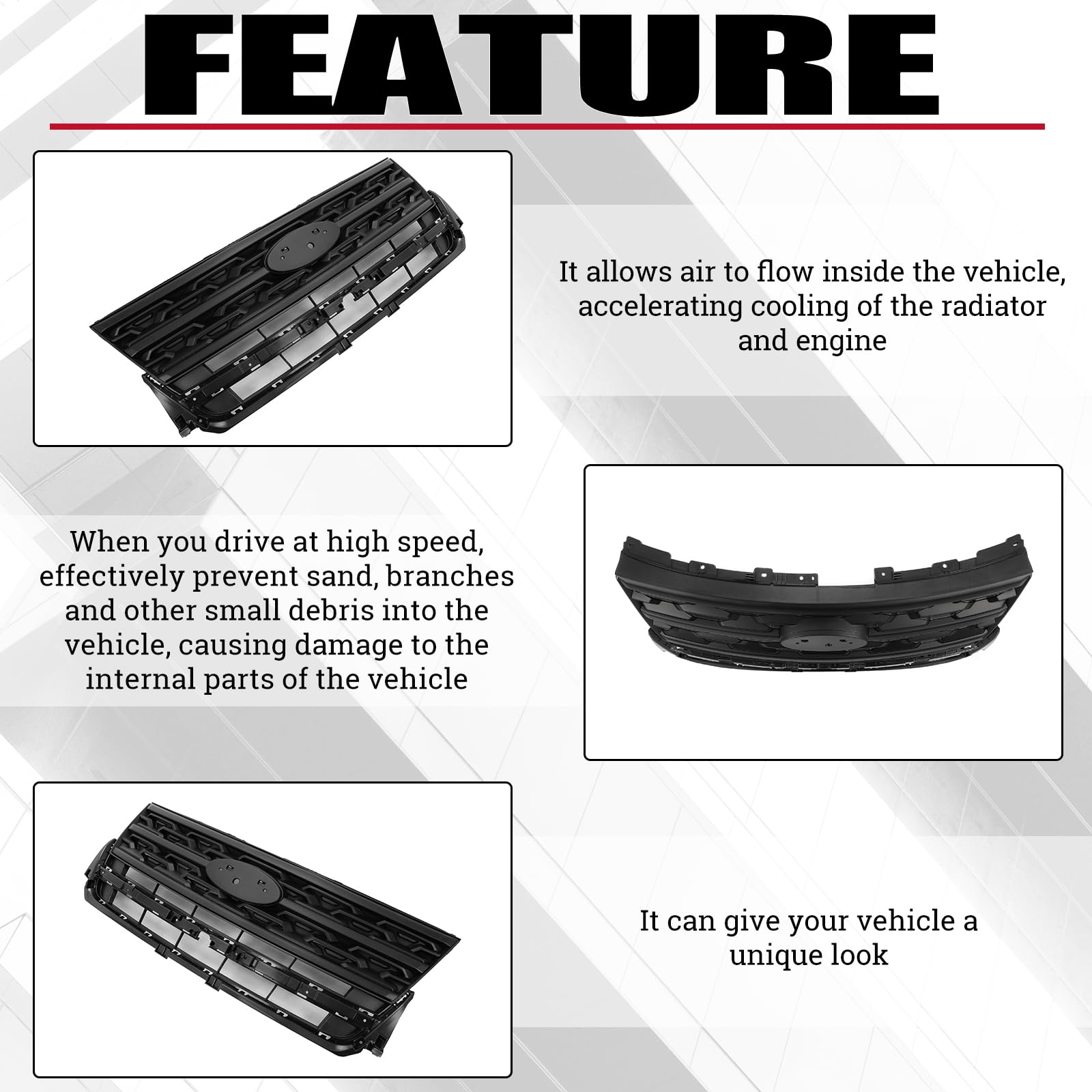 HECASA Grille Compatible with 2018-2019 Ford Explorer Base/Limited/Platinum/Sport/XLT Sport Utility 4-Door Front Bumper Upper Ho
