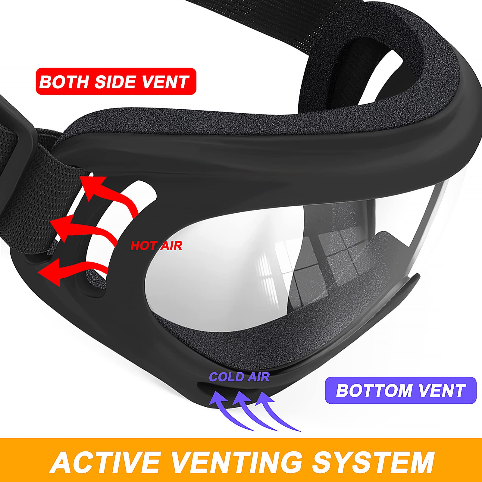 Oxg 2 Pairs Motorcycle Goggles Fit Helmet, Atv Ski Goggles Anti-Uv Dustproof Windproof Dirt Bike Goggles For Youth Men Women (Clear)