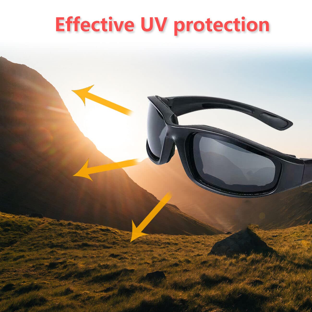 Driving Motorcycle Riding Glasses Foam Padded Motocross Eyeglass Waterproof Uv Protection Anti-Wind Dustproof Goggles Eyewear Motorcycle Sunglasses For Outdoor Activities Extreme Sports(Smoke Lens)