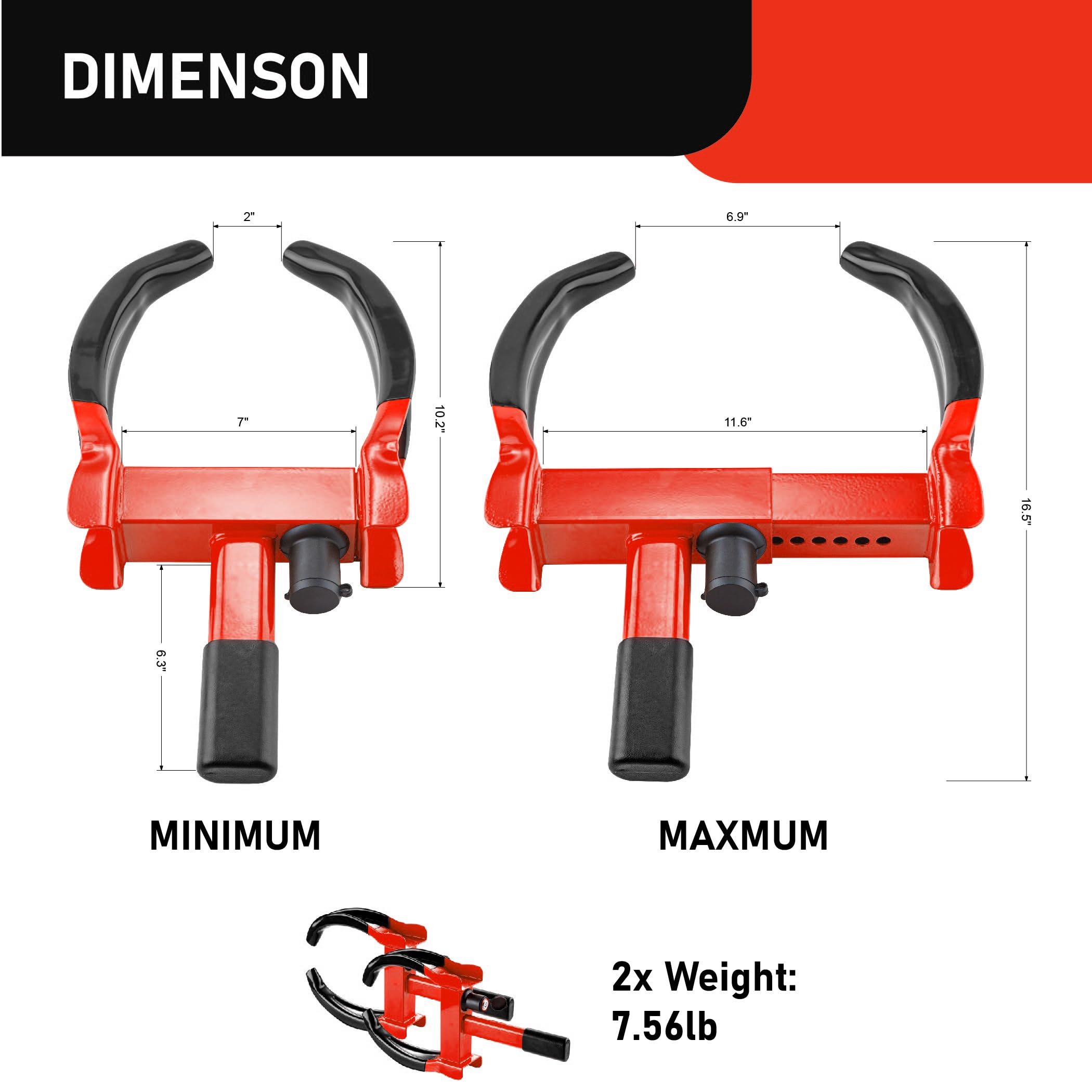 Cartman 2 Packs Heavy Duty Trailer Lock Wheel Clamp, Red/Black Universal Security Tire Lock, Adjustable Anti Theft Lock For Trai