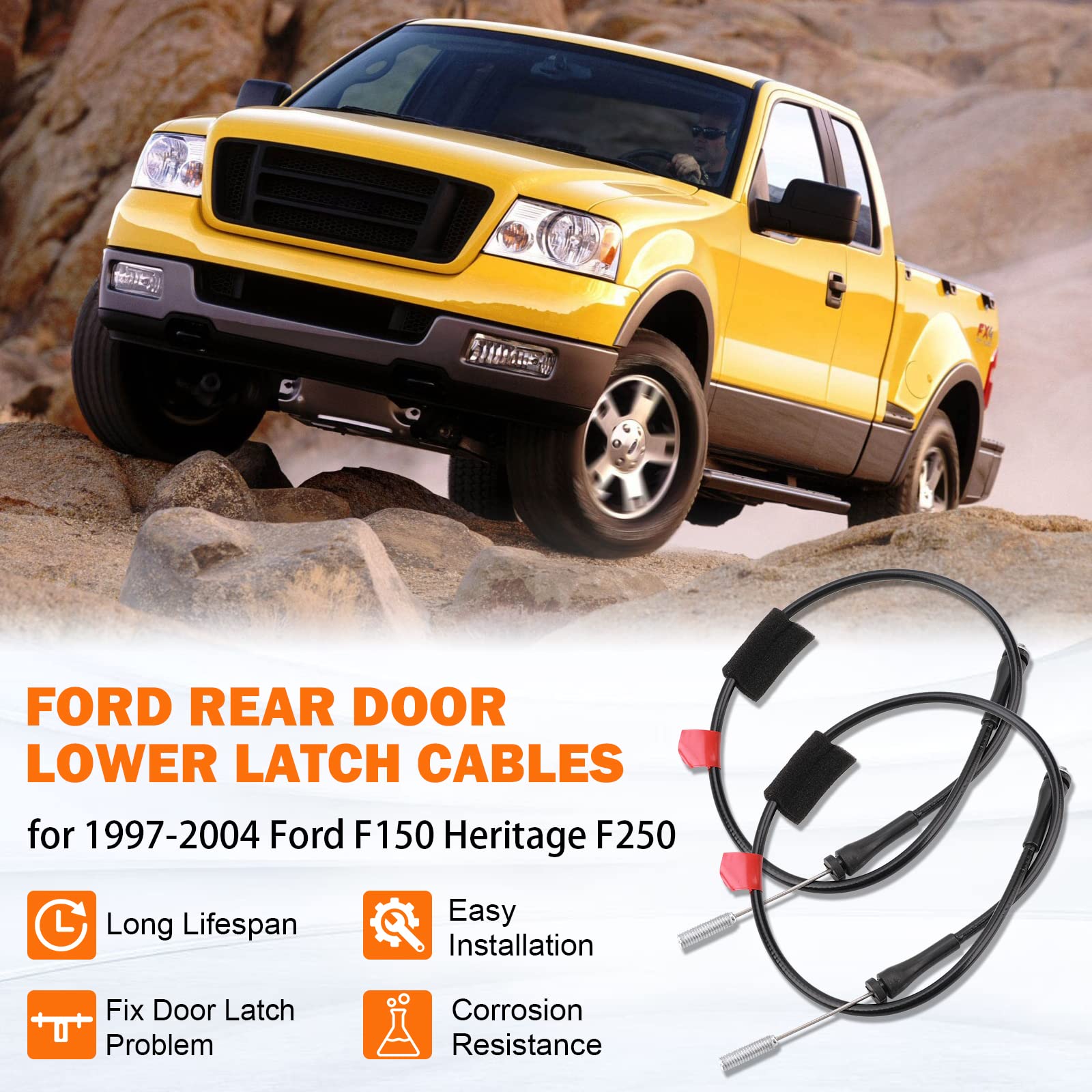 Rear Door Lower Latch Cables For 1997-2003 Ford F150, 2004 F150 Heritage, 1997-1999 F250 Extended Cab Rear Left & Right Side Back Door Latch Lock Release Cable Repair Kit 6L3Z18264A01C 6L3Z18264A00C