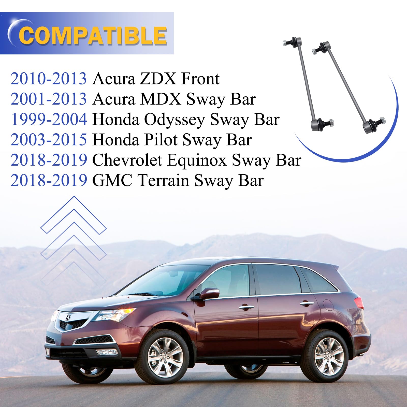 K750124 Zinc-Nickel Alloy Front Stabilizer Sway Bar Links For 2001-2013 Acura Mdx /2010-2013 Acura Zdx /2001-2015 Honda Pilot /1