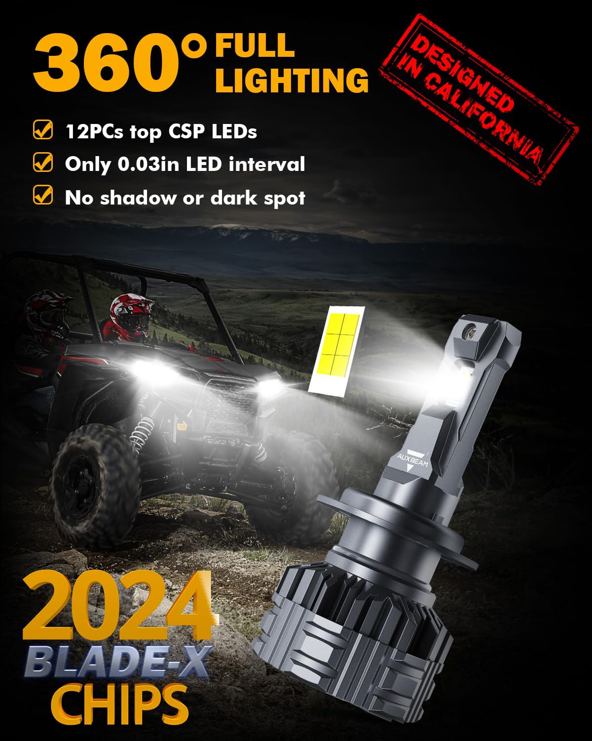 Auxbeam H4 9003 F22 Series 24000Lm Powersport Light For Off-Road Use Or Fog - 2 Pack