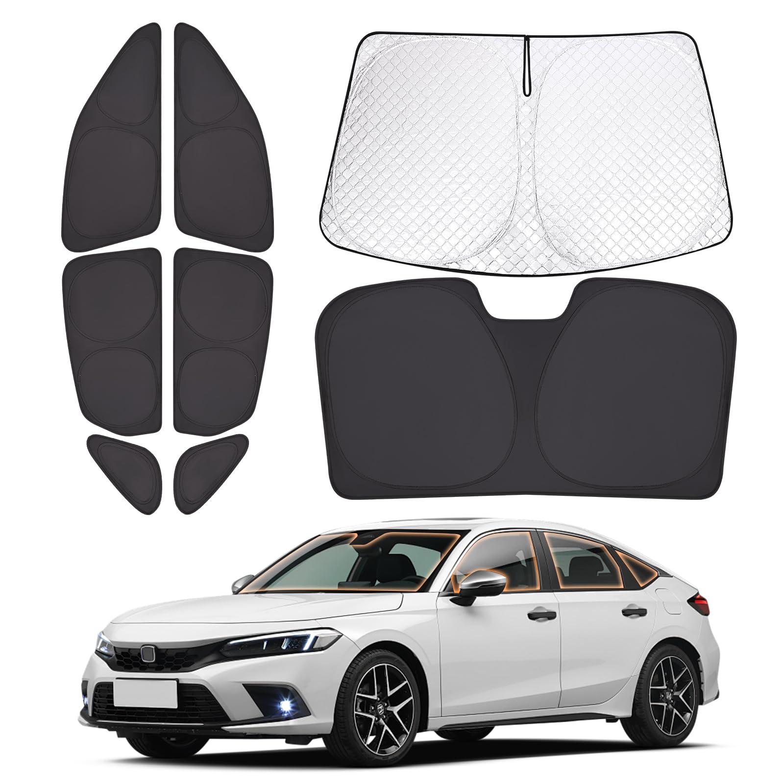 XCBYT 2021-2024 Civic Window Shades | 6 Layers Thickened Car Window Covers | 2 in 1 Car Full Window Privacy Curtains | 100% Blac