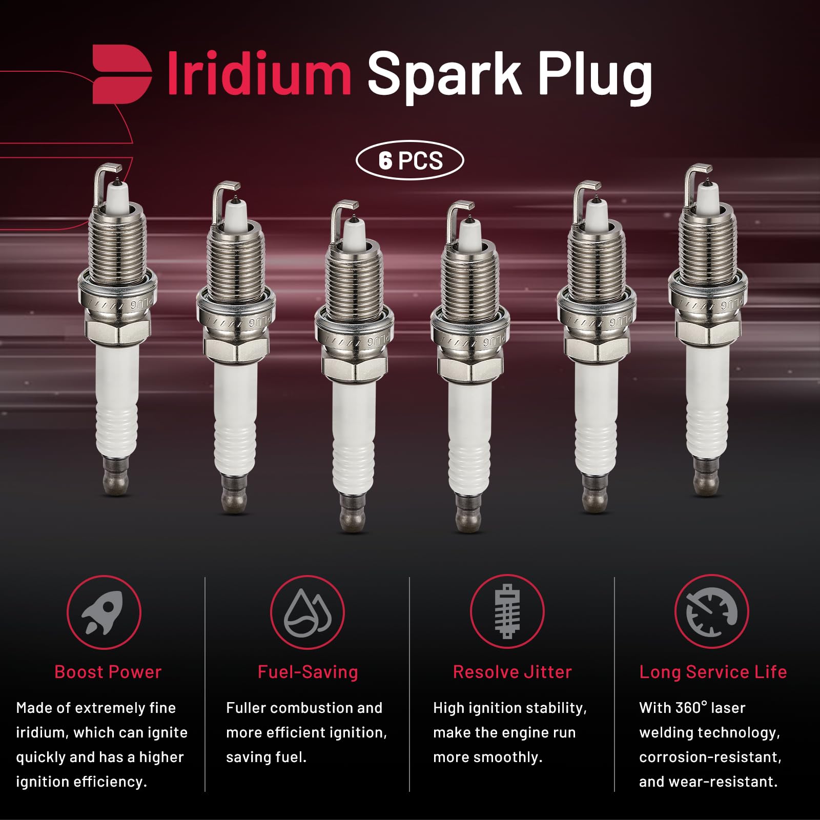 BDFHYK Set of 6 Iridium Spark Plug Compatible with Dodge Challenger Nitro Charger Journey,Chrysler 300 Sebring Town & Country Pa