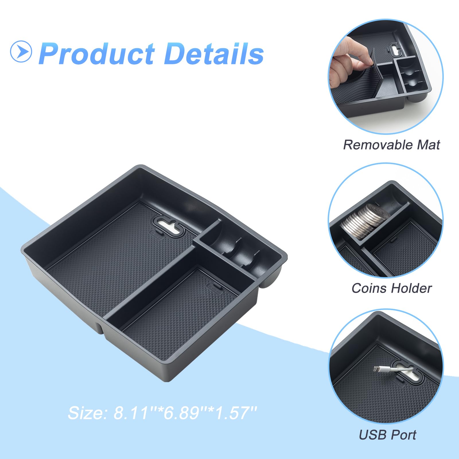 JKCOVER 2PCS Center Console Organizer Compatible with 2024 2025 Toyota Tacoma(4th Gen) Center Console Tray and Divider Storage A