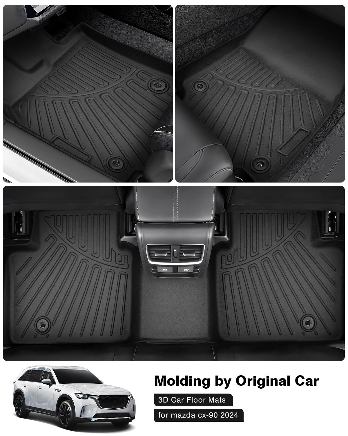 Powerty Floor Mats For 2024 2025 Mazda Cx-90 Cx90 Phev (Plug In Hybrid) Accessories Floor Liners 6&7 Seater With 3 Rows Floor Ma