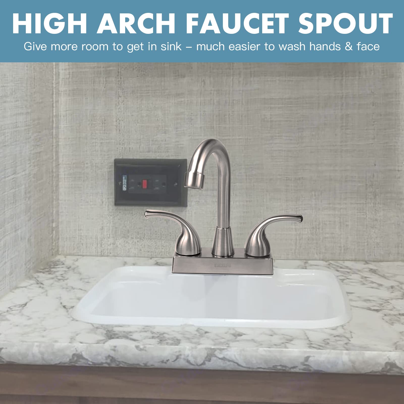 Excelfu Rv Bathroom Faucet, 4 Inch Rv Bathroom Sink Faucet Replacement With Classical Lever Handles And 6-Inch High Spout For Ca
