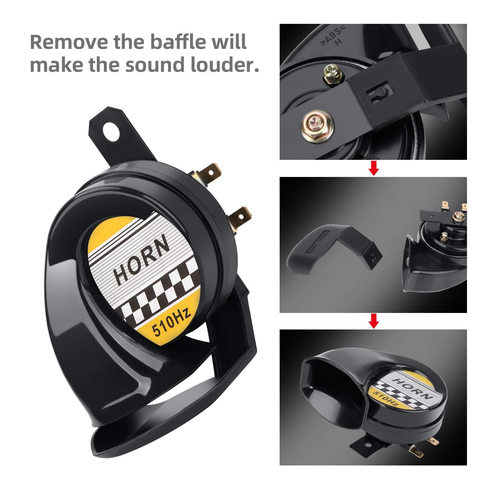 SEINECA 12V Snail Horn Siren 130DB Waterproof Electric Air Horn for Motorcycle, Car & Scooter - Black