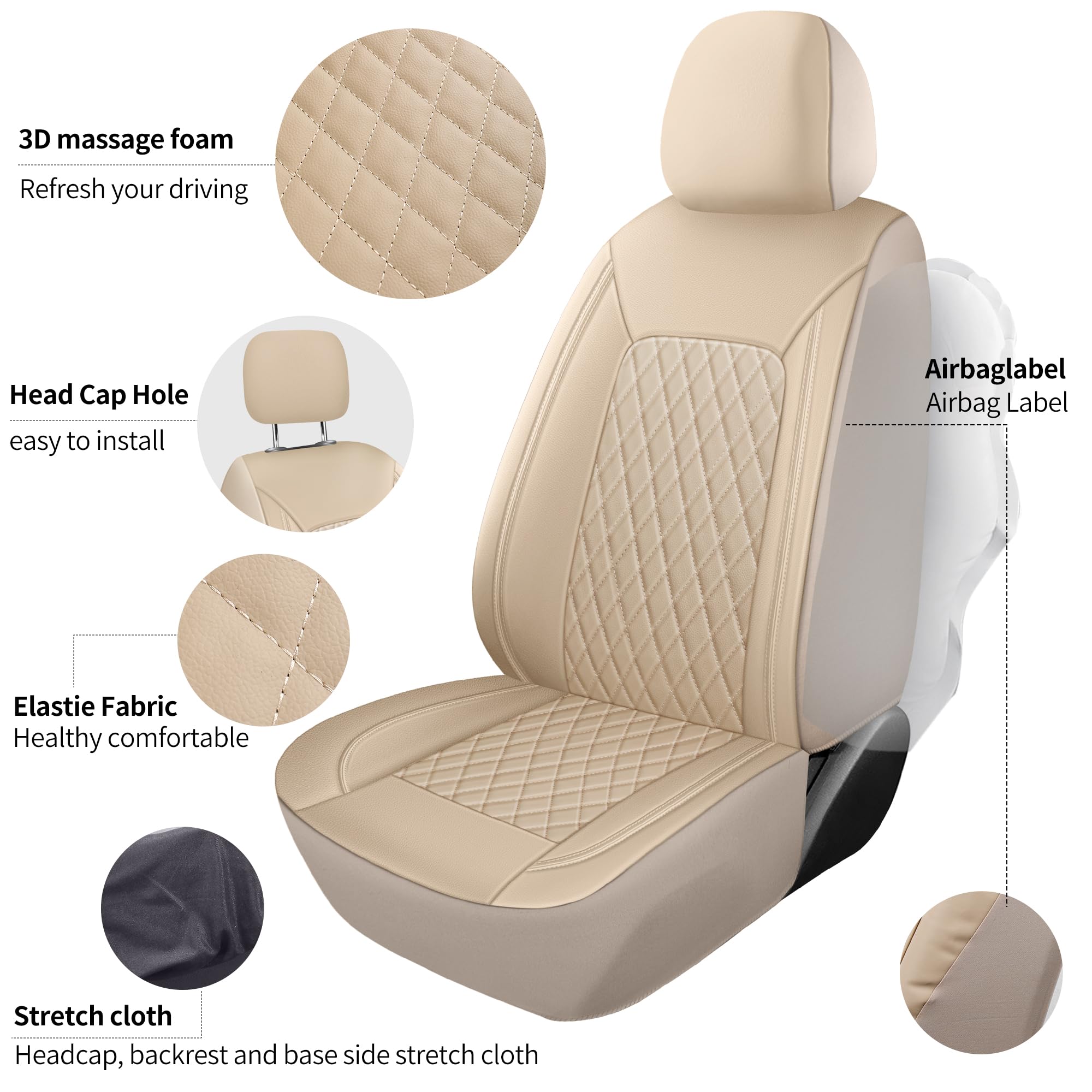 HChengkikz Car Seat Covers,Breathable and Waterproof Leather Seat Covers,Luxury PU Universal Fit Automotive Airbag Compatible fo