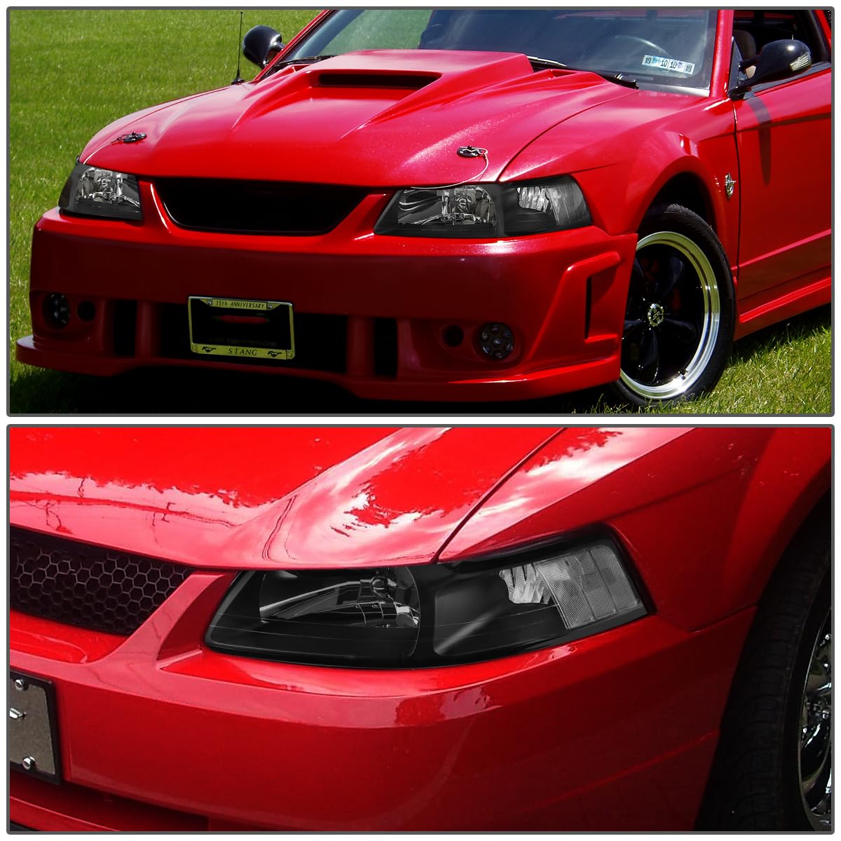 Dna Motoring Hl-Oh-Fm99-Bk-Cl1 Black Housing Headlights Replacement Compatible With 99-04 Ford Mustang