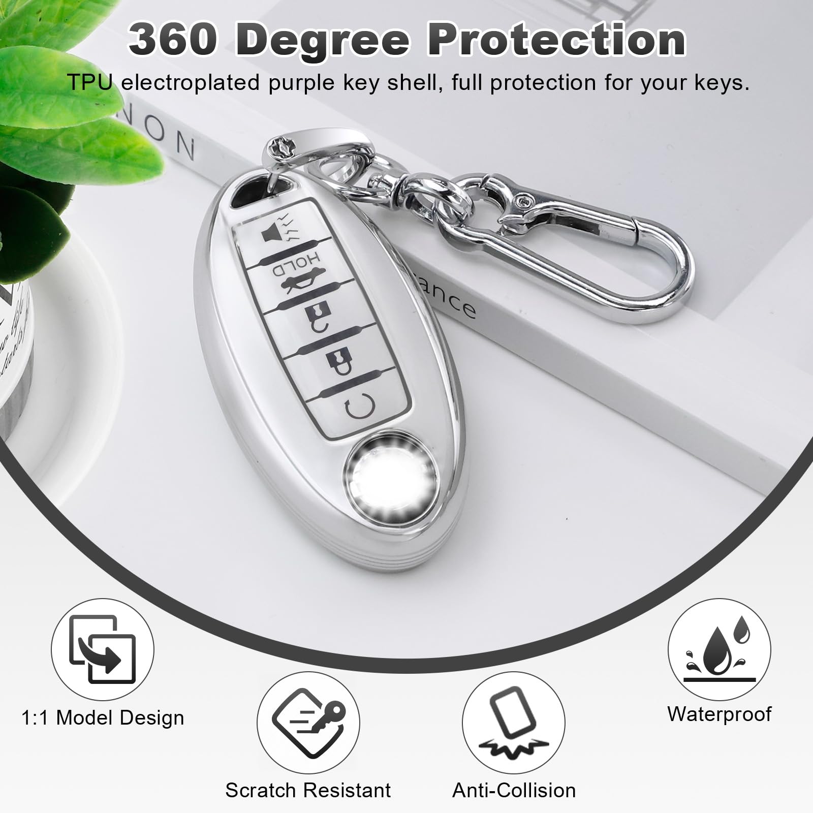 Pifoog Key Fob Cover For Nissan 5 Button Altima Murano Sentra Maxima Rogue Armada Pathfinder Versa Accessories Silver Car Key Sh