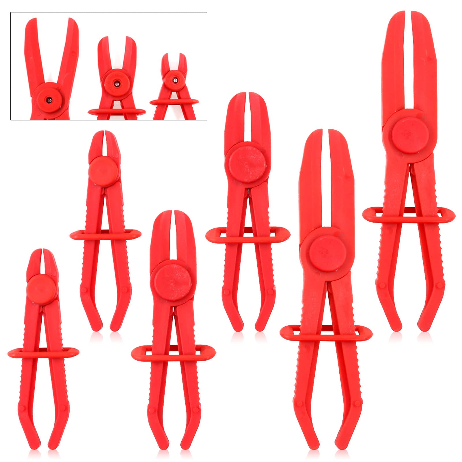 Swpeet 6Pcs Red Line Clamps Flexible Hose Clamps Pliers Kit, Hose Pinch Off Pliers Set Line Clamps For Brake Hoses, Fuel Hoses, 
